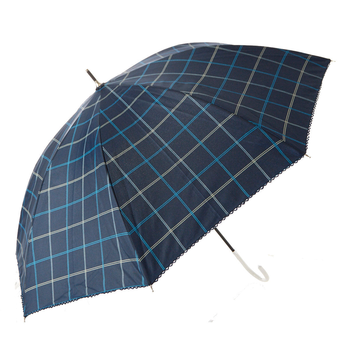 ノーブランド No Brand 晴雨兼用 シルバーコーティング 長傘,ネイビー_19250.チェック