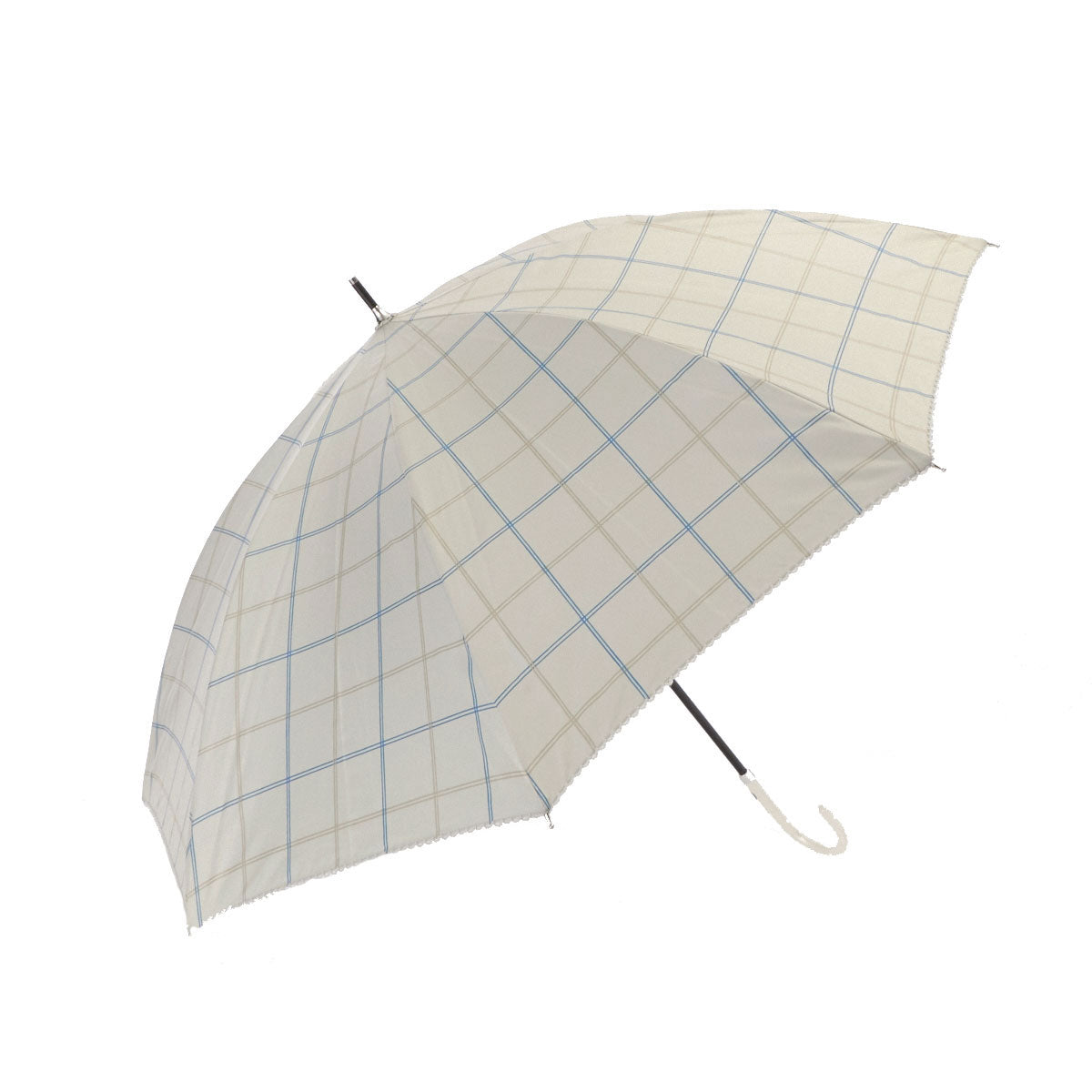 ノーブランド No Brand 晴雨兼用 シルバーコーティング 長傘,ベージュ_19250.チェック