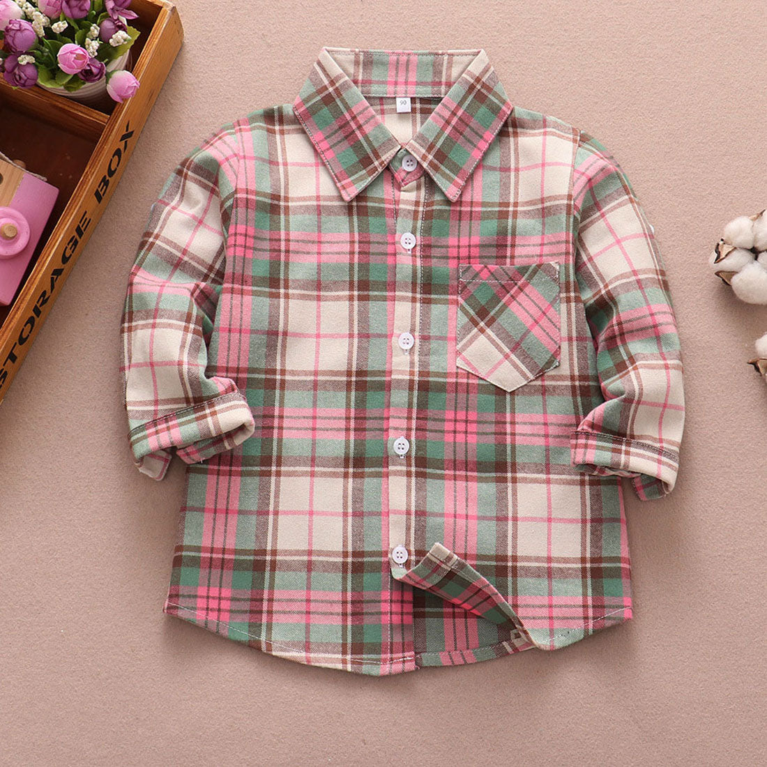 バックヤードファミリー BACKYARD FAMILY シャツ キッズ ネルシャツ 子供服,ピンク×グリーン