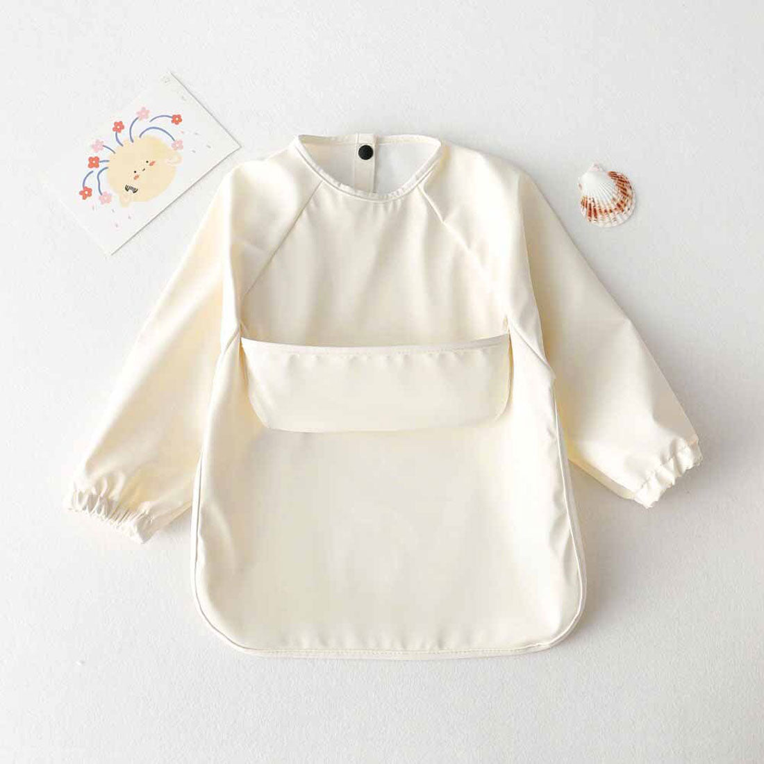 バックヤードファミリー BACKYARD FAMILY お食事 エプロン 長袖 ベビー スタイ 【返品不可商品】 （上段ポケット×オフホワイト） 上段ポケット×オフホワイト