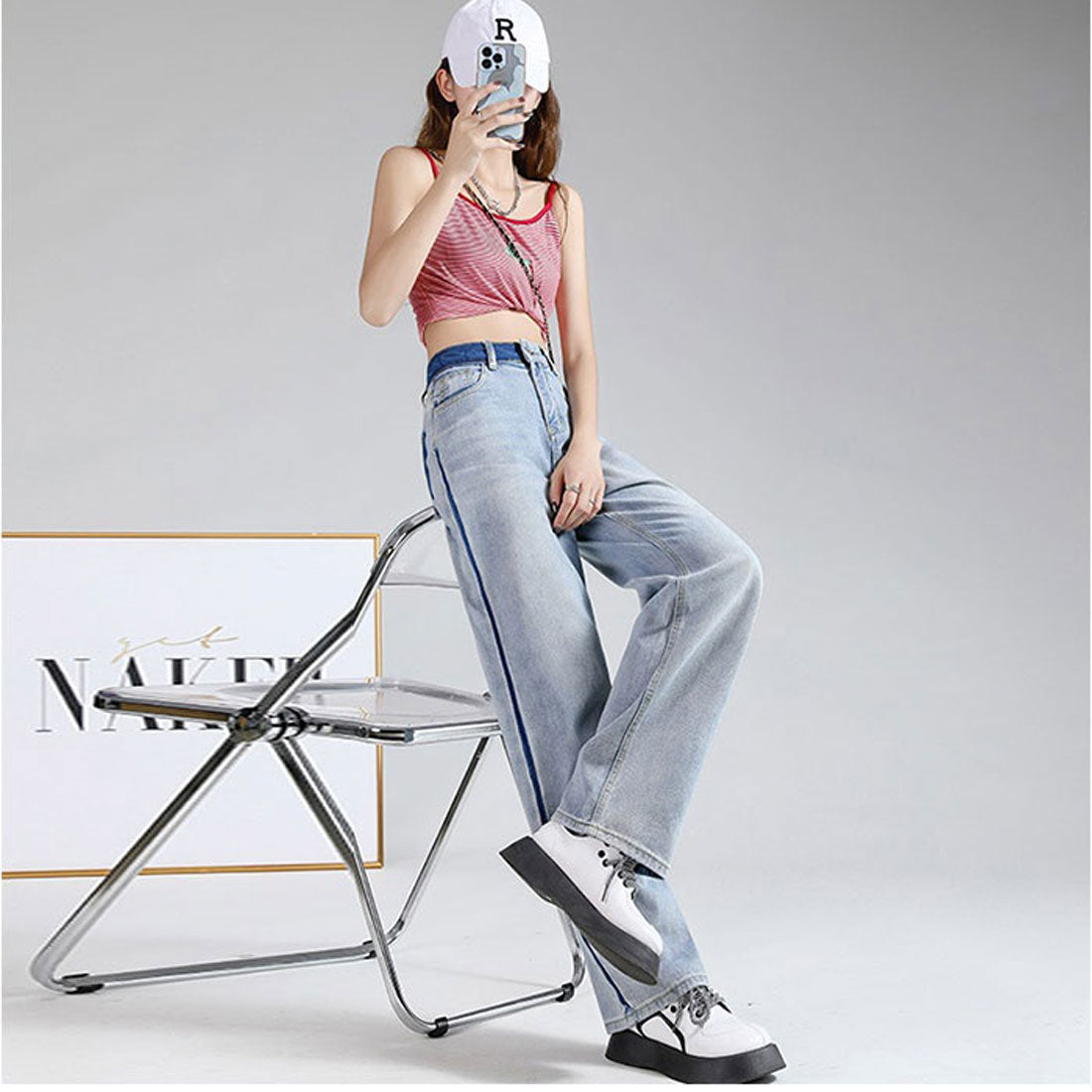 バックヤードファミリー BACKYARD FAMILY ストレート デニムパンツ ハイウエスト （ブルー） ブルー