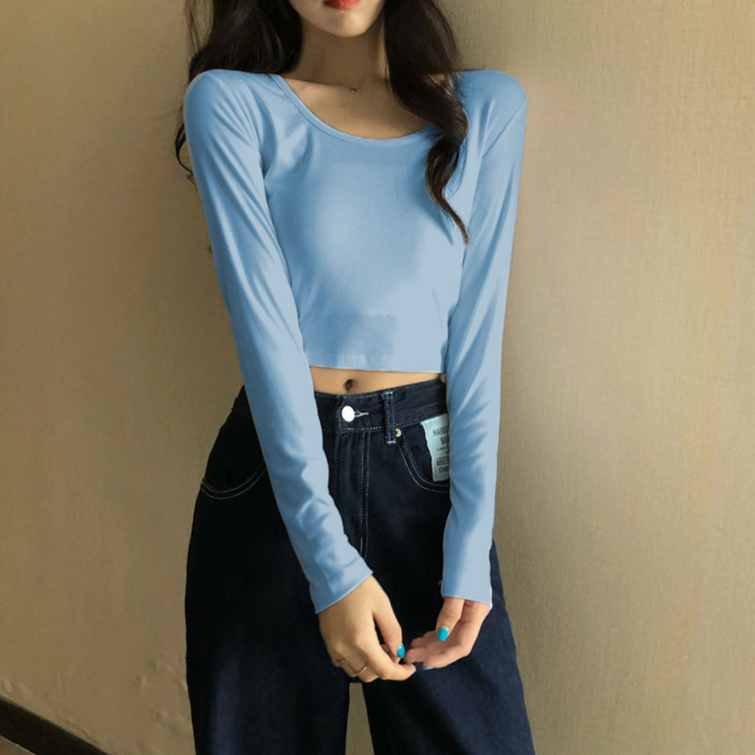 バックヤードファミリー BACKYARD FAMILY シンプルトップス Uネック 長袖Tシャツ （ブルー） ブルー