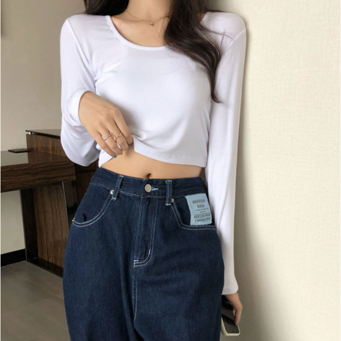 バックヤードファミリー BACKYARD FAMILY シンプルトップス Uネック 長袖Tシャツ （ブルー） ブルー