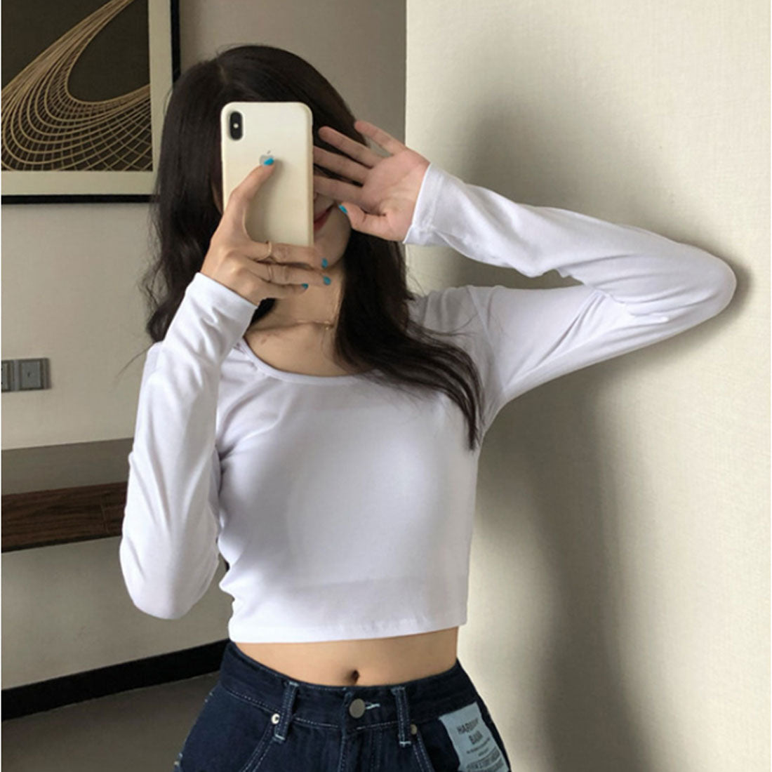 バックヤードファミリー BACKYARD FAMILY シンプルトップス Uネック 長袖Tシャツ （ブルー） ブルー