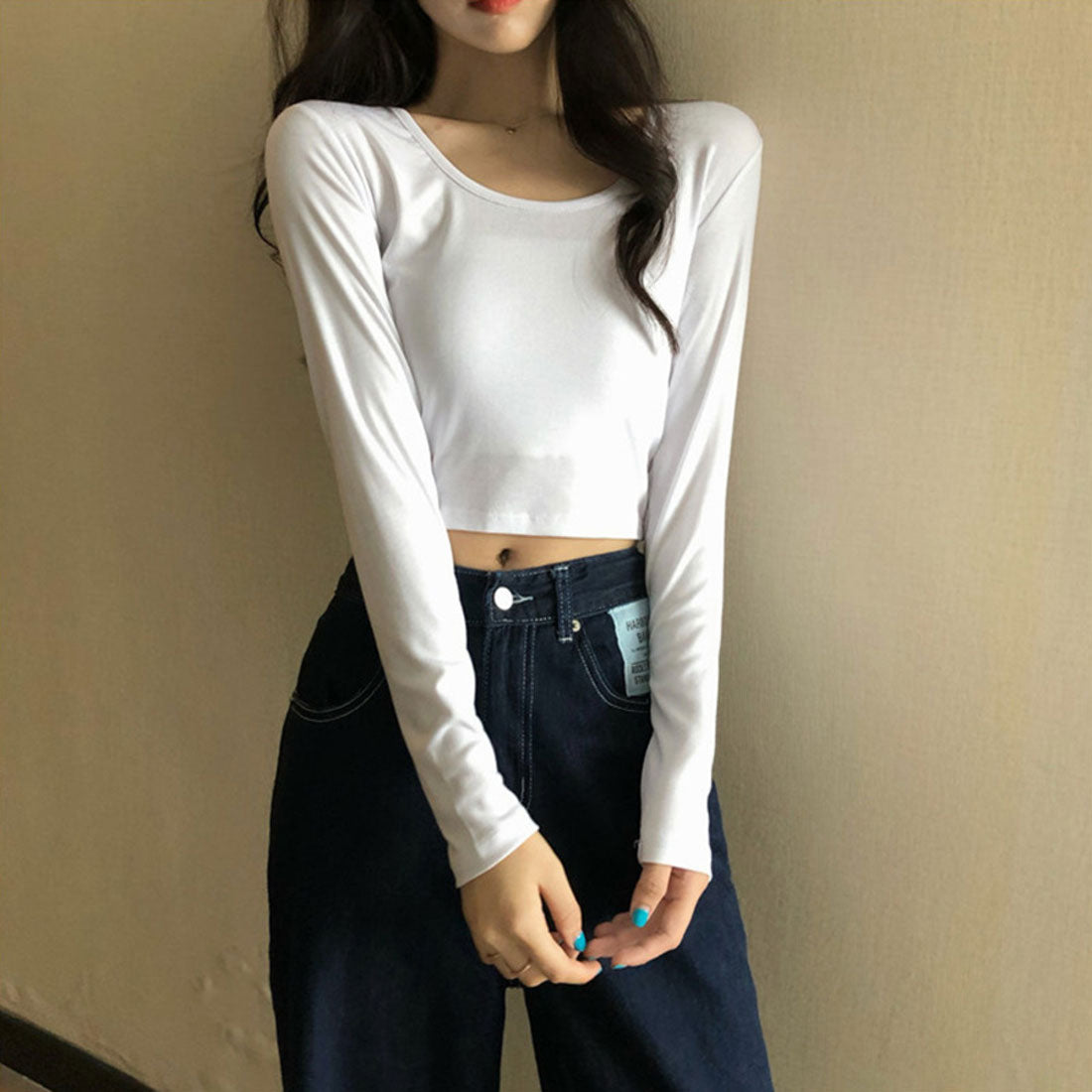 バックヤードファミリー BACKYARD FAMILY シンプルトップス Uネック 長袖Tシャツ （ホワイト） ホワイト