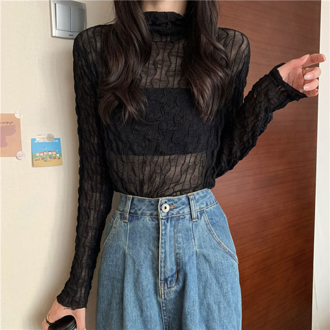 バックヤードファミリー BACKYARD FAMILY シースルー カットソー レディース 長袖 （ブラック） ブラック