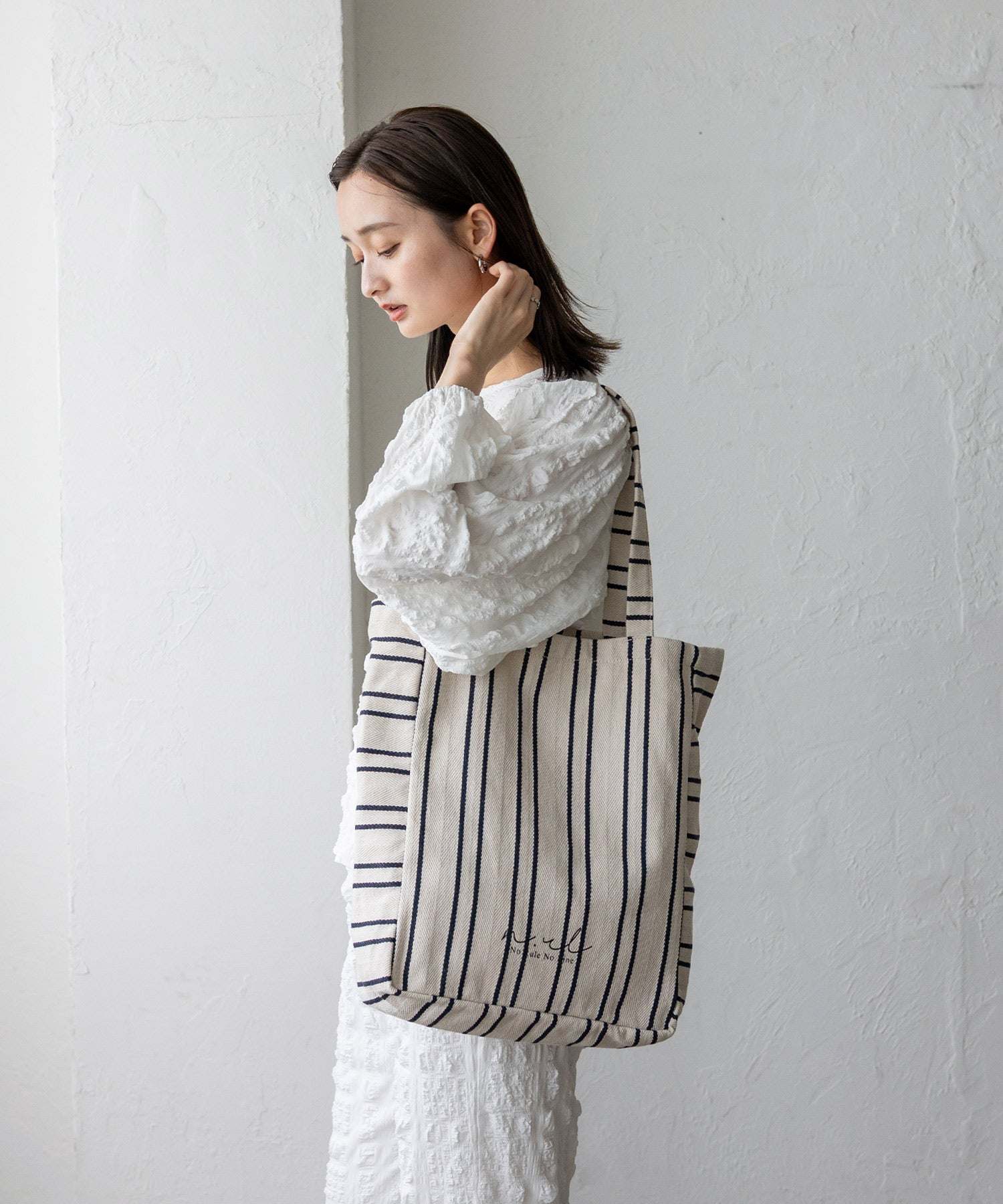 ノールール ノーライン No Rule No Line キャンバスストライプトートバッグ （IVORY） IVORY