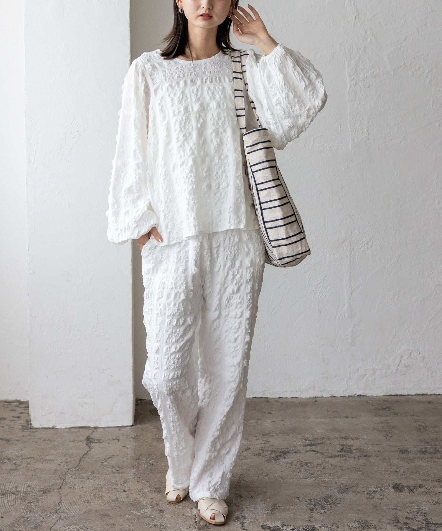 ノールール ノーライン No Rule No Line キャンバスストライプトートバッグ （IVORY） IVORY