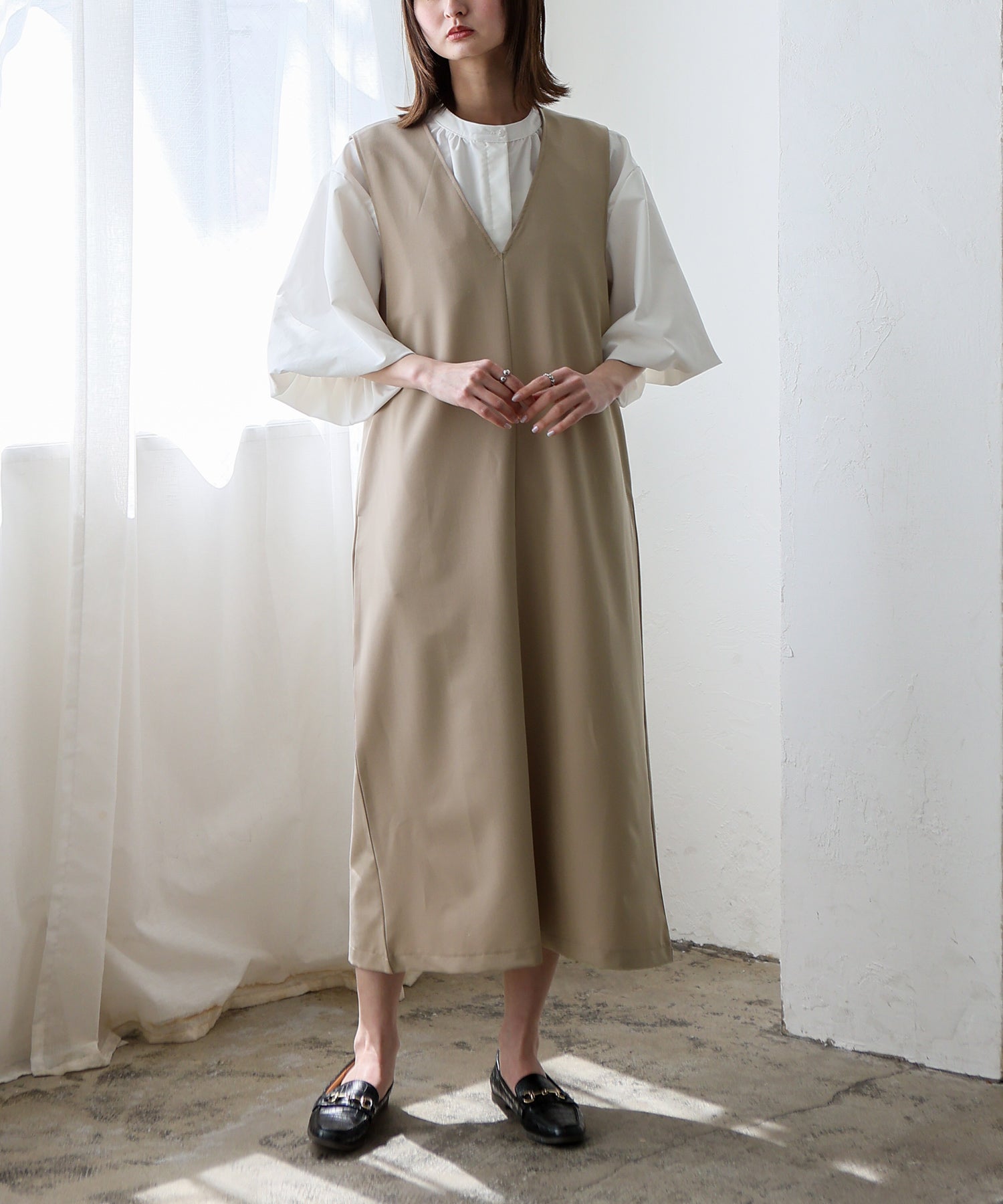 ノールール ノーライン No Rule No Line 深めVネック2wayジャンパースカート ワンピース （BEIGE） BEIGE