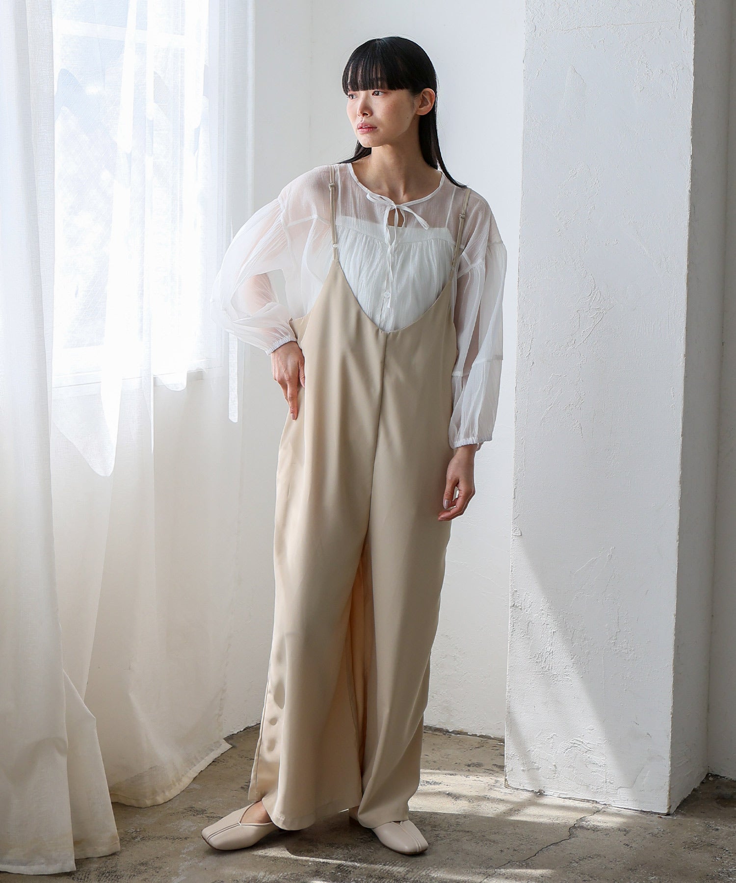 ノールール ノーライン No Rule No Line エアリードレープ キャミソールオールインワン サロペット （BEIGE） BEIGE