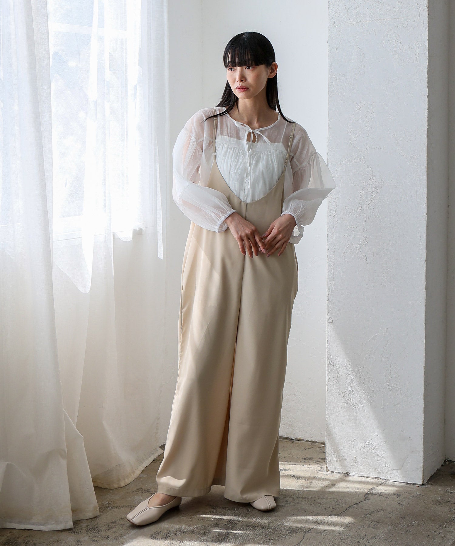 ノールール ノーライン No Rule No Line エアリードレープ キャミソールオールインワン サロペット （BEIGE） BEIGE