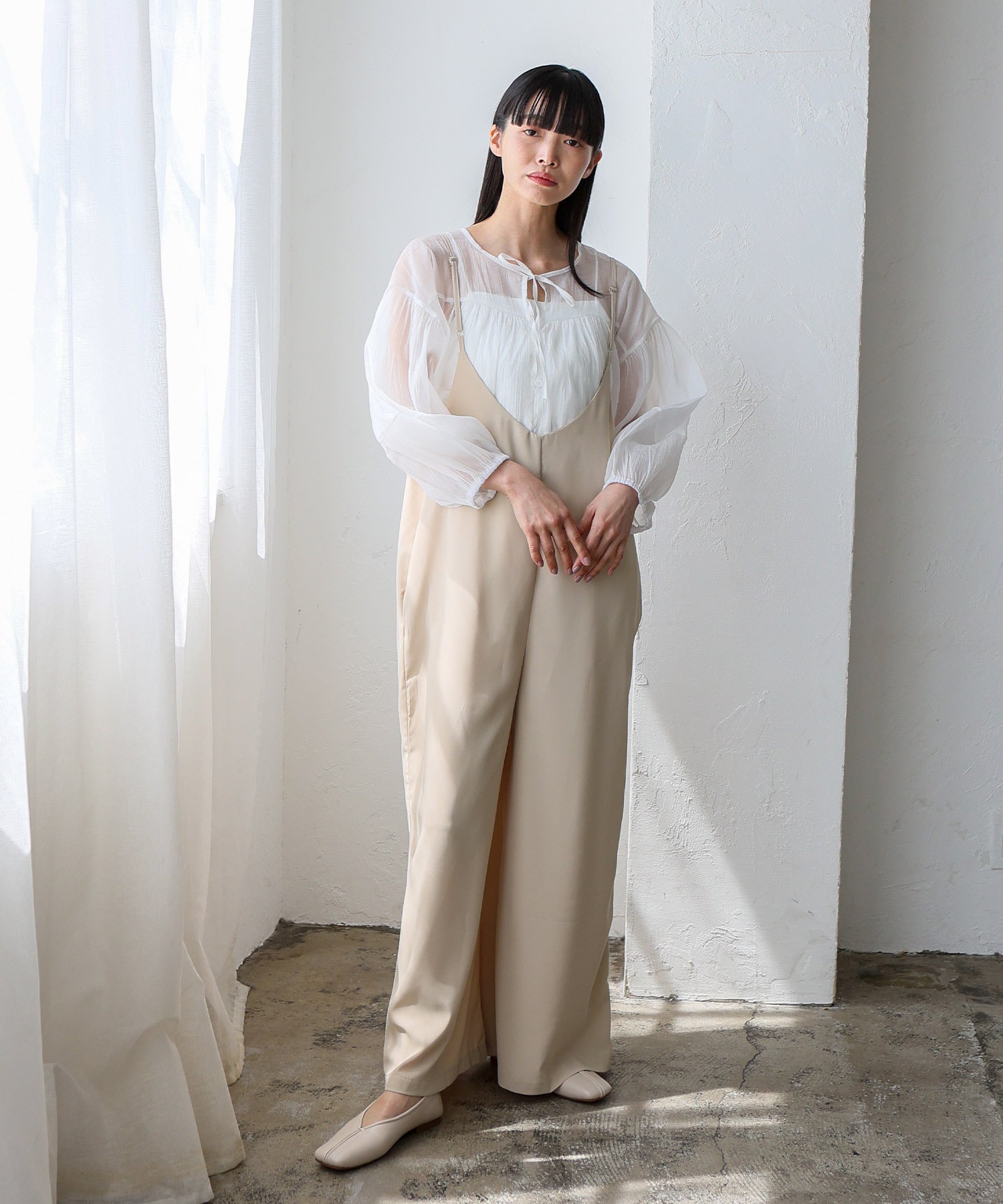 ノールール ノーライン No Rule No Line エアリードレープ キャミソールオールインワン サロペット （BEIGE） BEIGE
