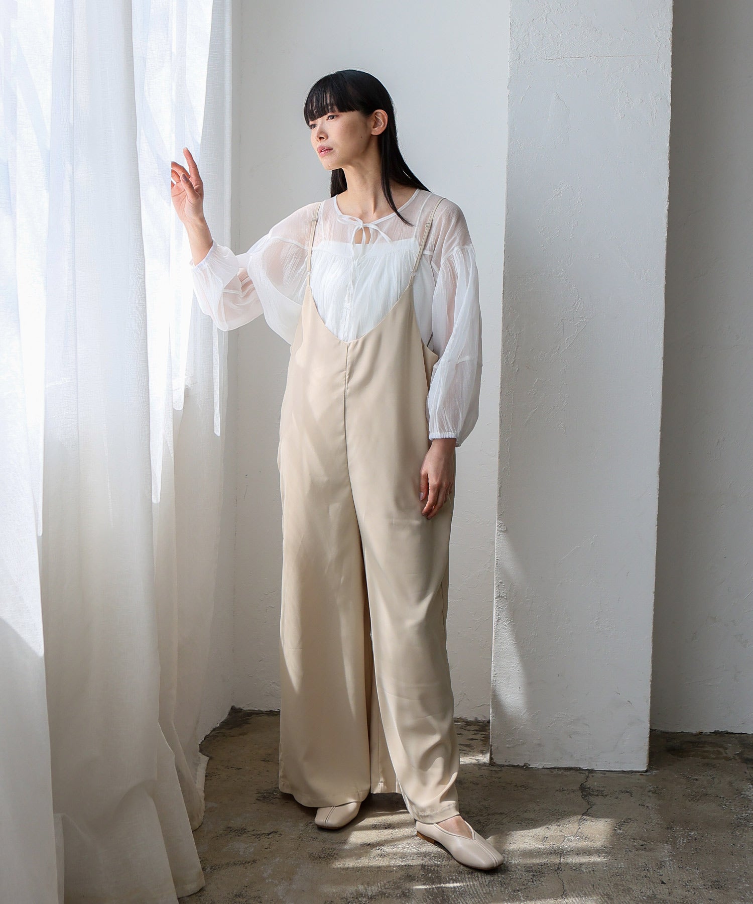 ノールール ノーライン No Rule No Line エアリードレープ キャミソールオールインワン サロペット （BEIGE） BEIGE