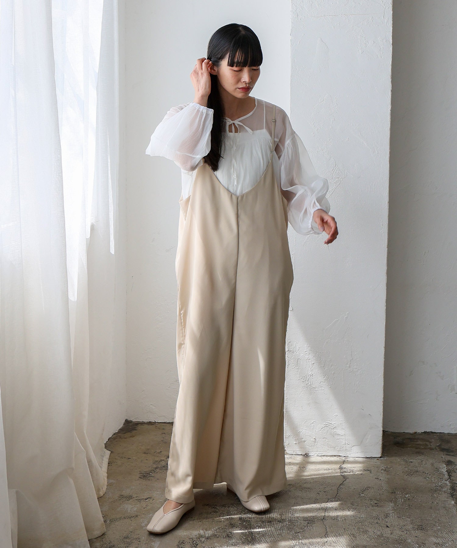 ノールール ノーライン No Rule No Line エアリードレープ キャミソールオールインワン サロペット （BEIGE） BEIGE