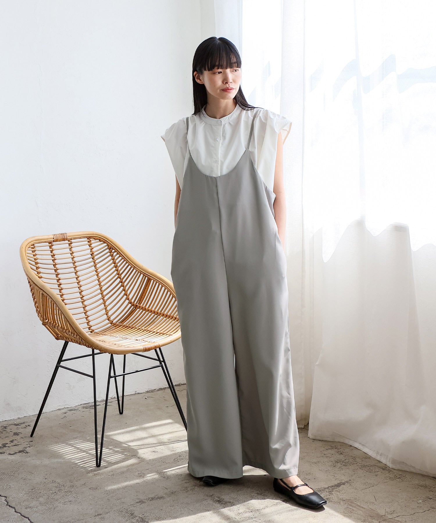 ノールール ノーライン No Rule No Line エアリードレープ キャミソールオールインワン サロペット （GRAY） GRAY