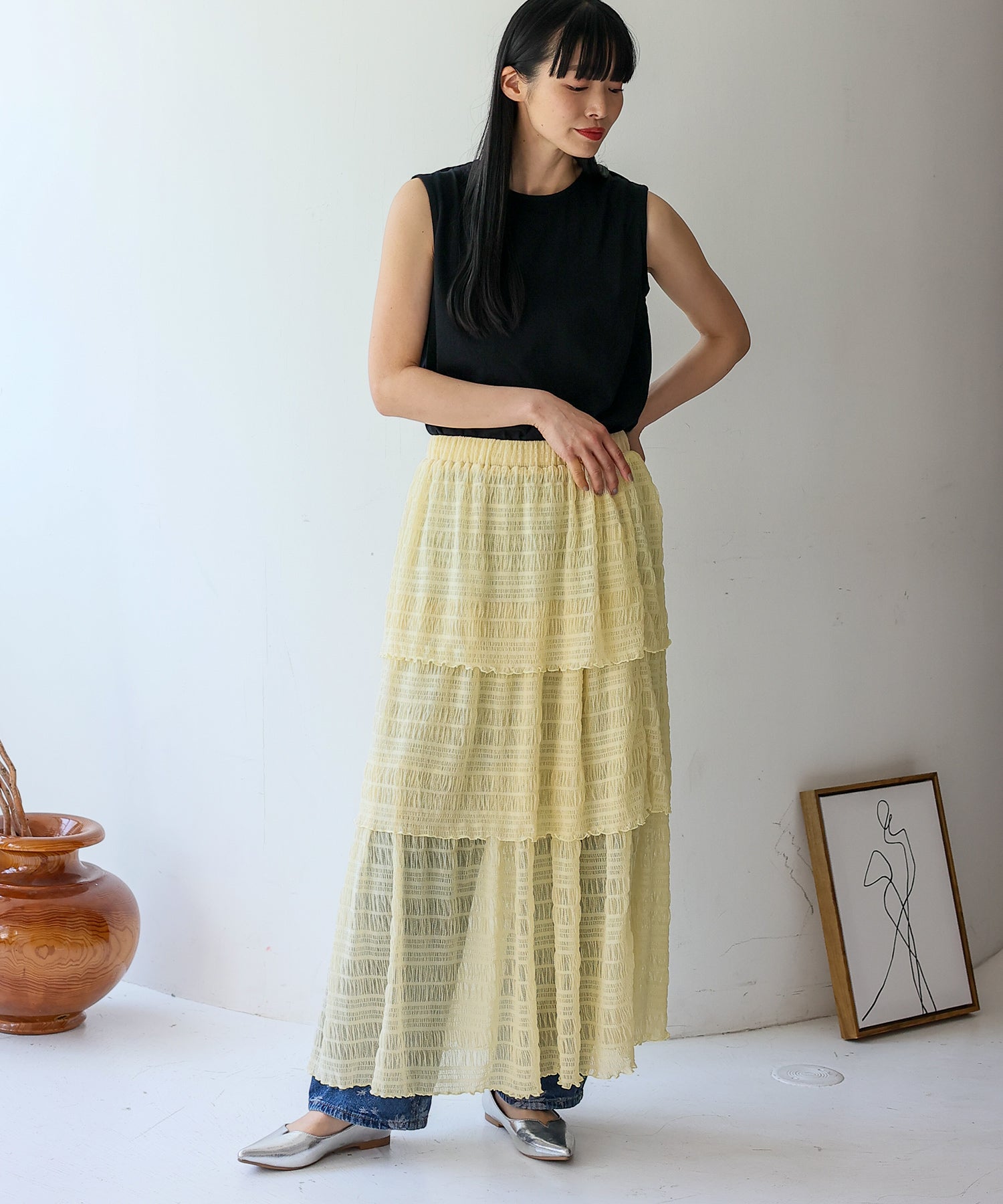 ノールール ノーライン No Rule No Line シアーティアードスカート （IVORY） IVORY