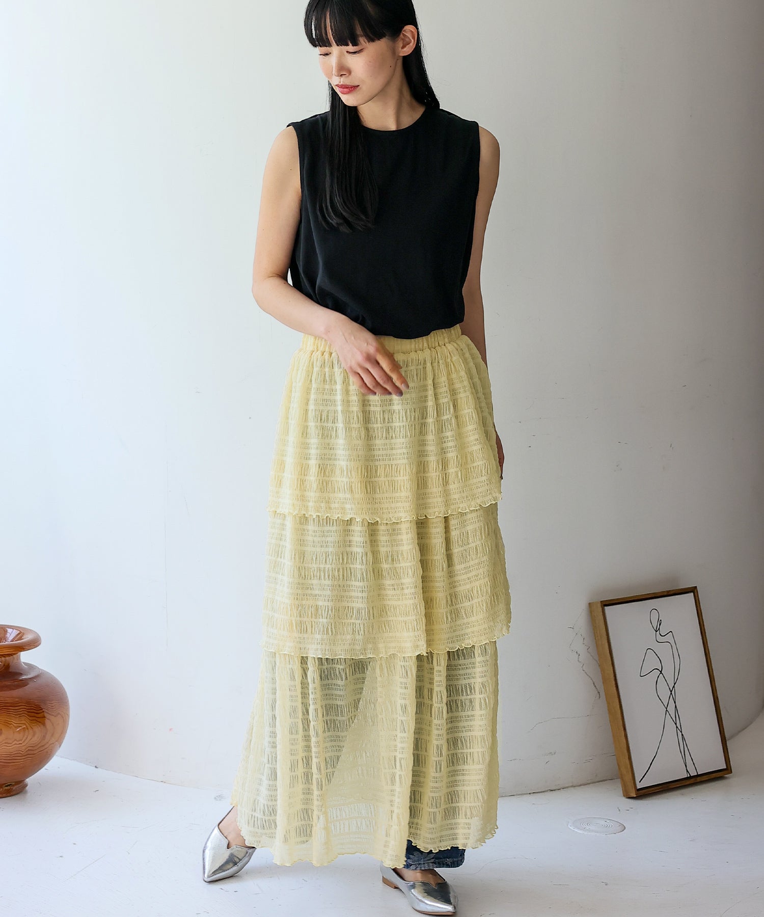 ノールール ノーライン No Rule No Line シアーティアードスカート （IVORY） IVORY
