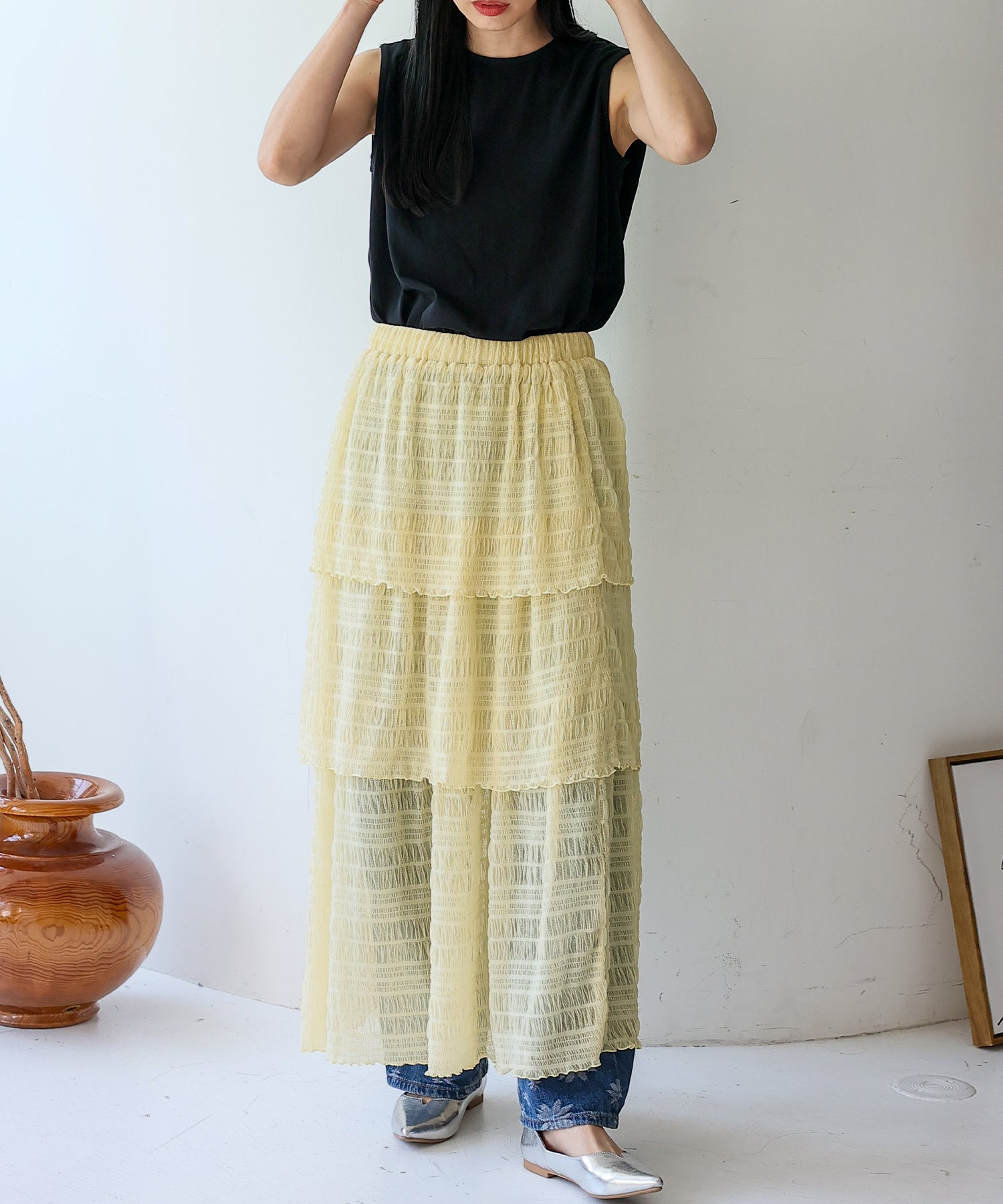 ノールール ノーライン No Rule No Line シアーティアードスカート （IVORY） IVORY