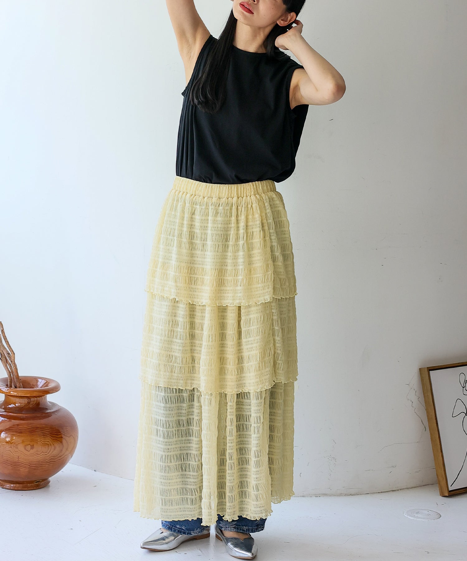 ノールール ノーライン No Rule No Line シアーティアードスカート （IVORY） IVORY