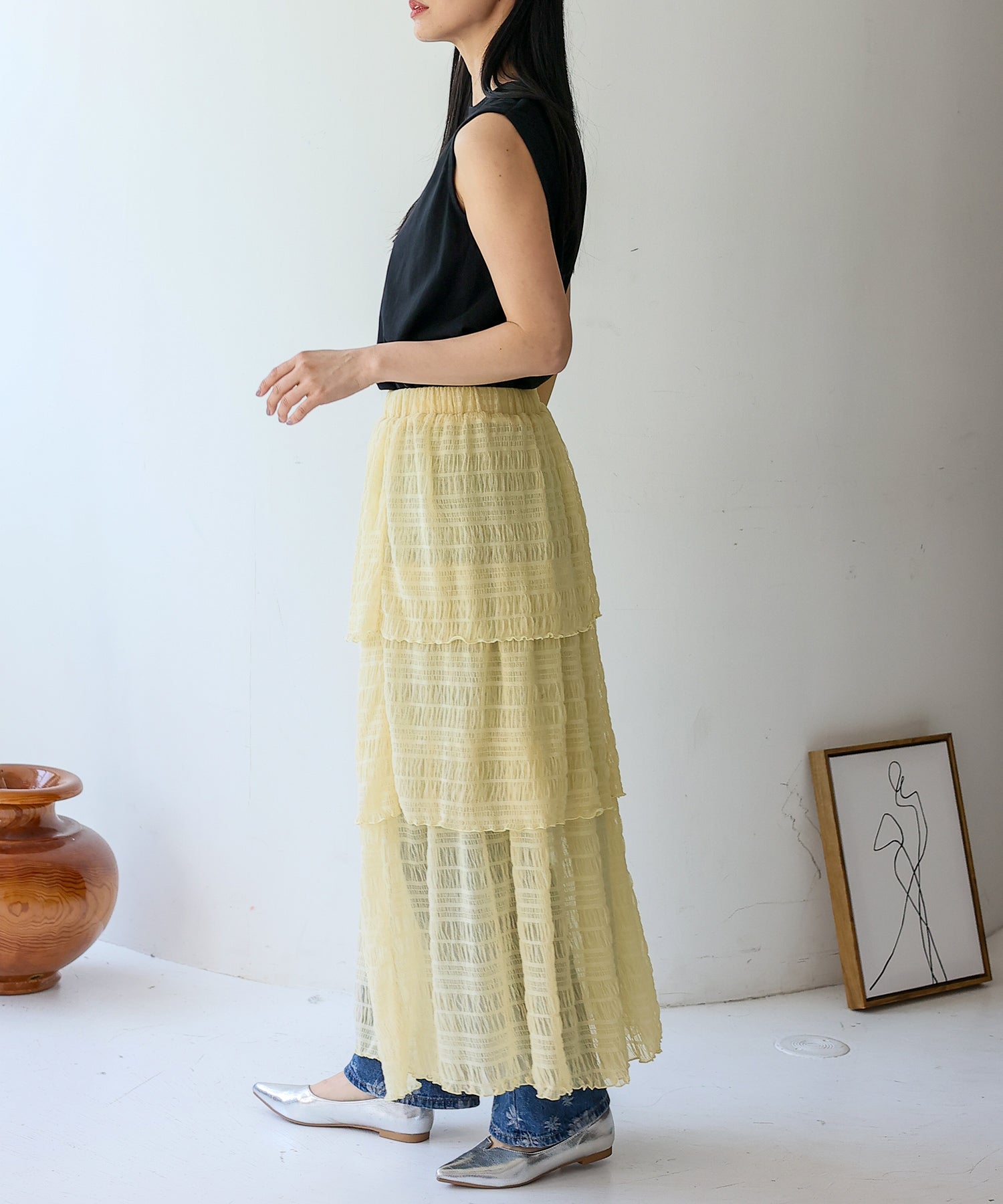 ノールール ノーライン No Rule No Line シアーティアードスカート （IVORY） IVORY
