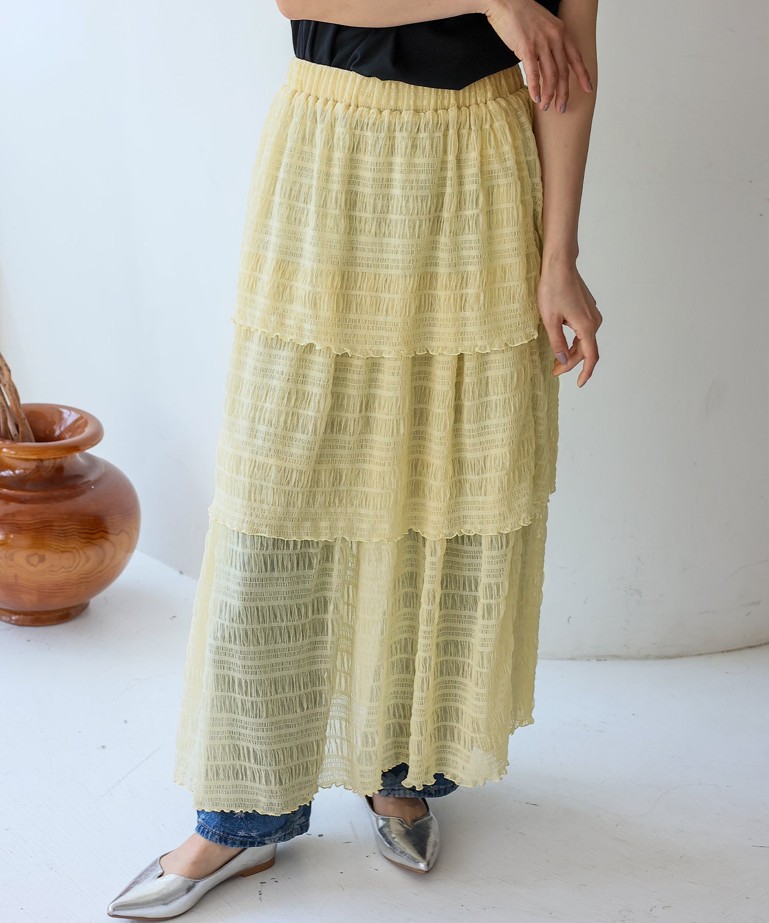 ノールール ノーライン No Rule No Line シアーティアードスカート （IVORY） IVORY