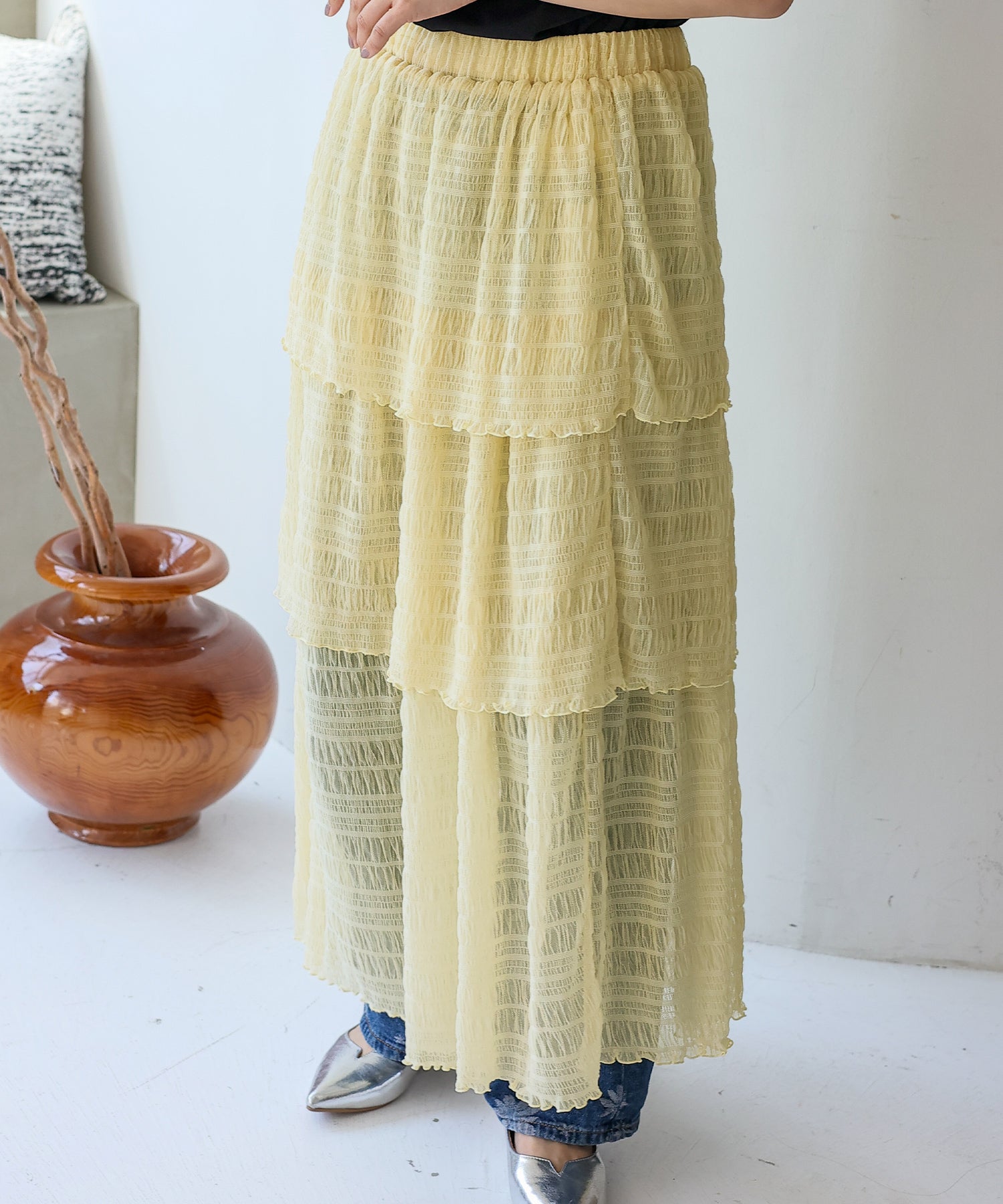ノールール ノーライン No Rule No Line シアーティアードスカート （IVORY） IVORY