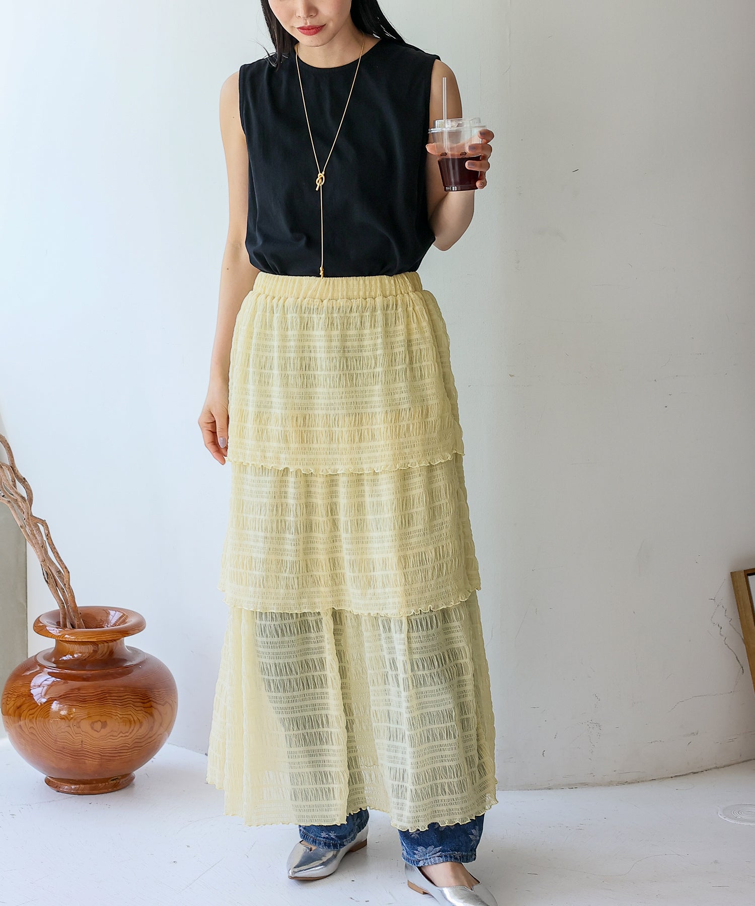 ノールール ノーライン No Rule No Line シアーティアードスカート （IVORY） IVORY