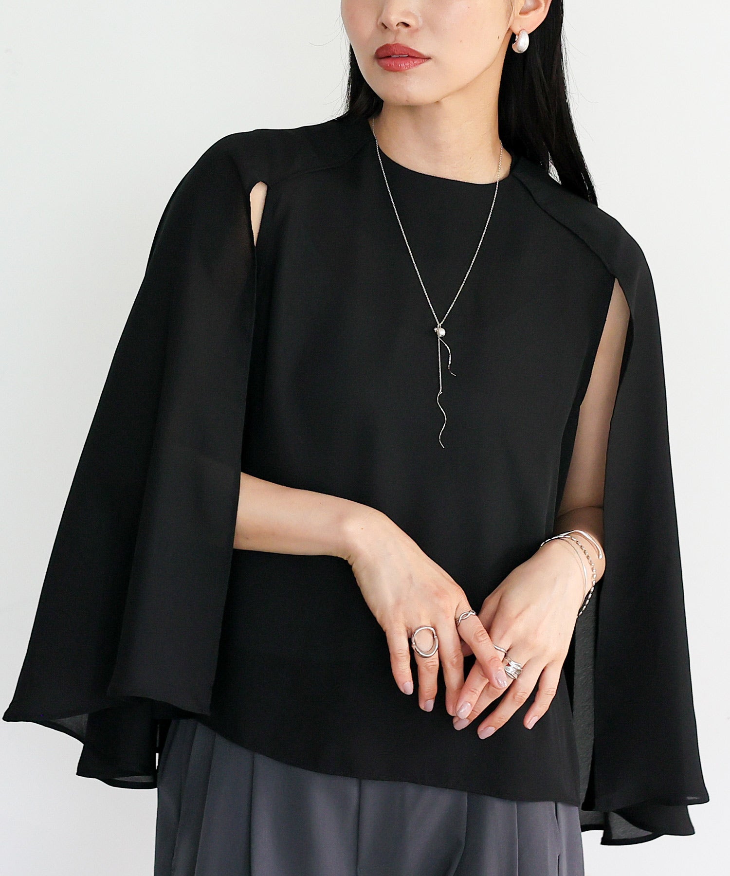 ノールール ノーライン No Rule No Line 3WAYスリットスリーブブラウス （BLACK） BLACK