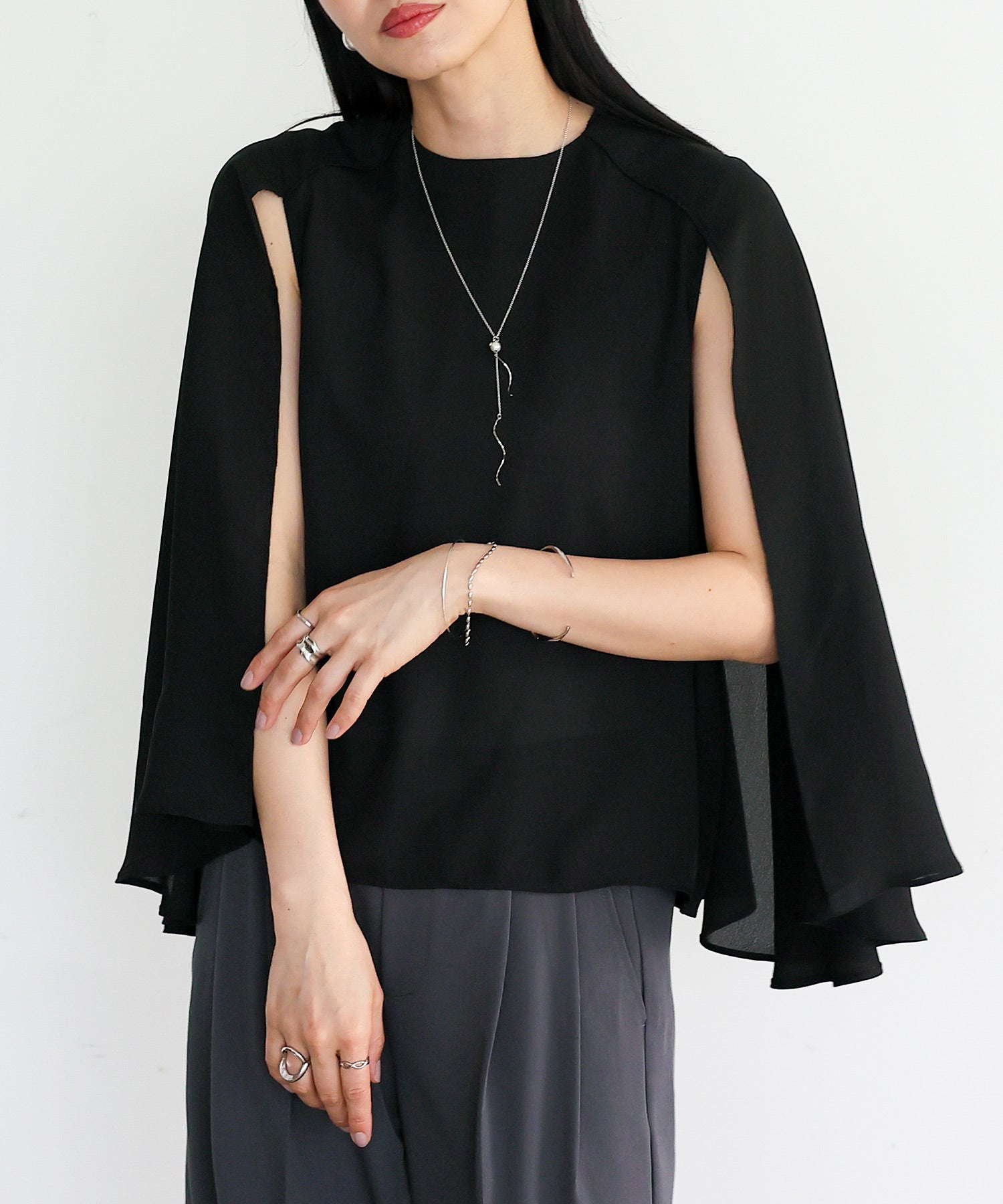 ノールール ノーライン No Rule No Line 3WAYスリットスリーブブラウス （BLACK） BLACK