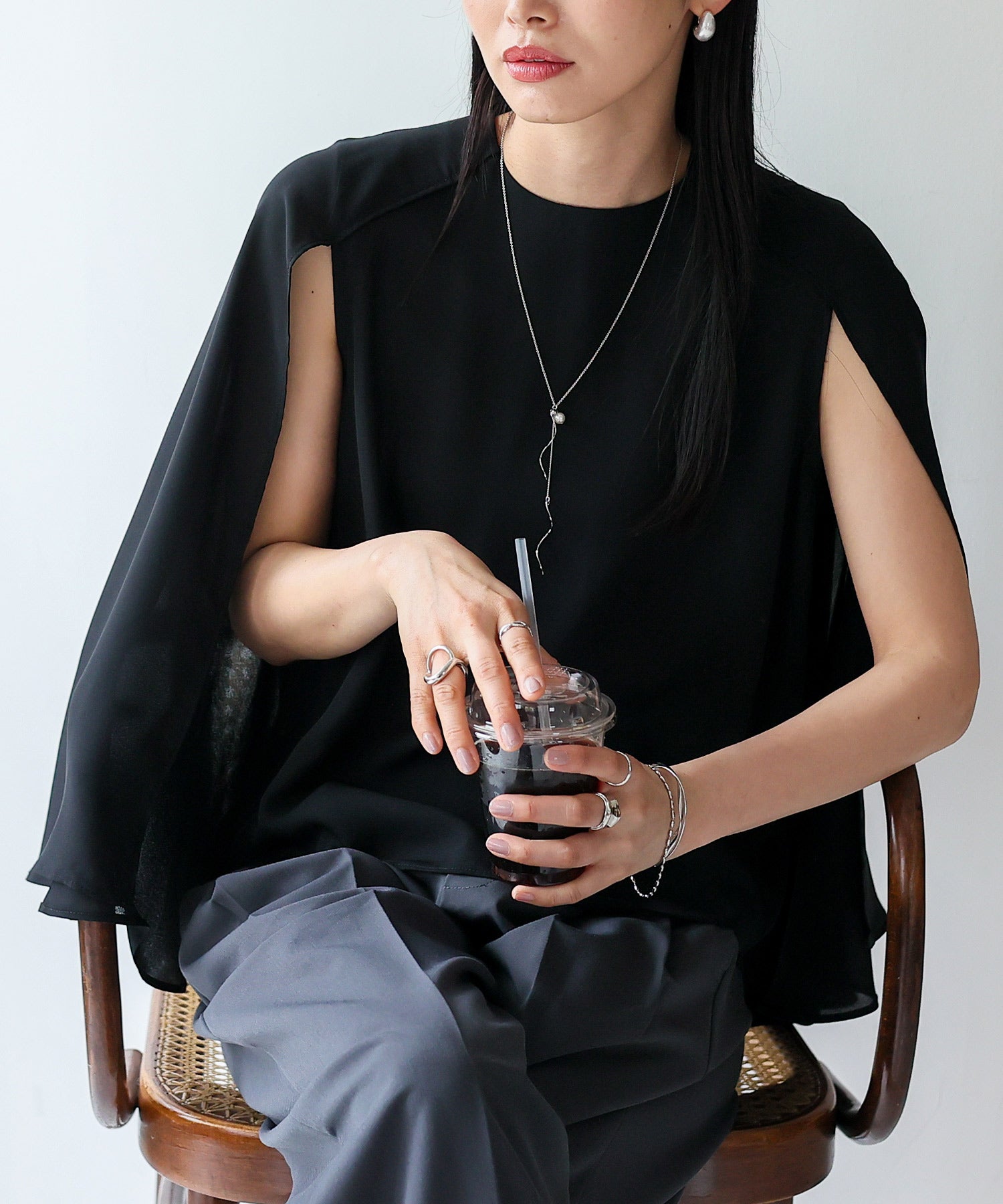 ノールール ノーライン No Rule No Line 3WAYスリットスリーブブラウス （BLACK） BLACK