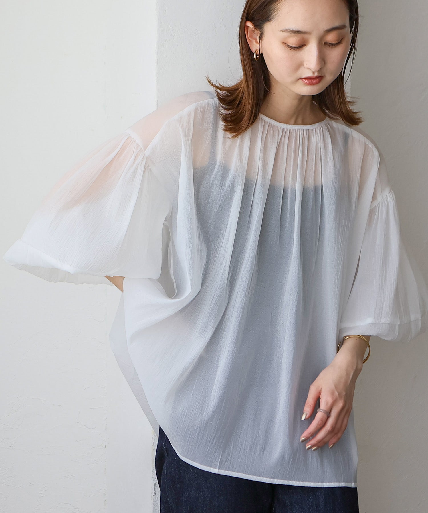ノールール ノーライン No Rule No Line ボリュームスリーブシアーブラウス （WHITE） WHITE
