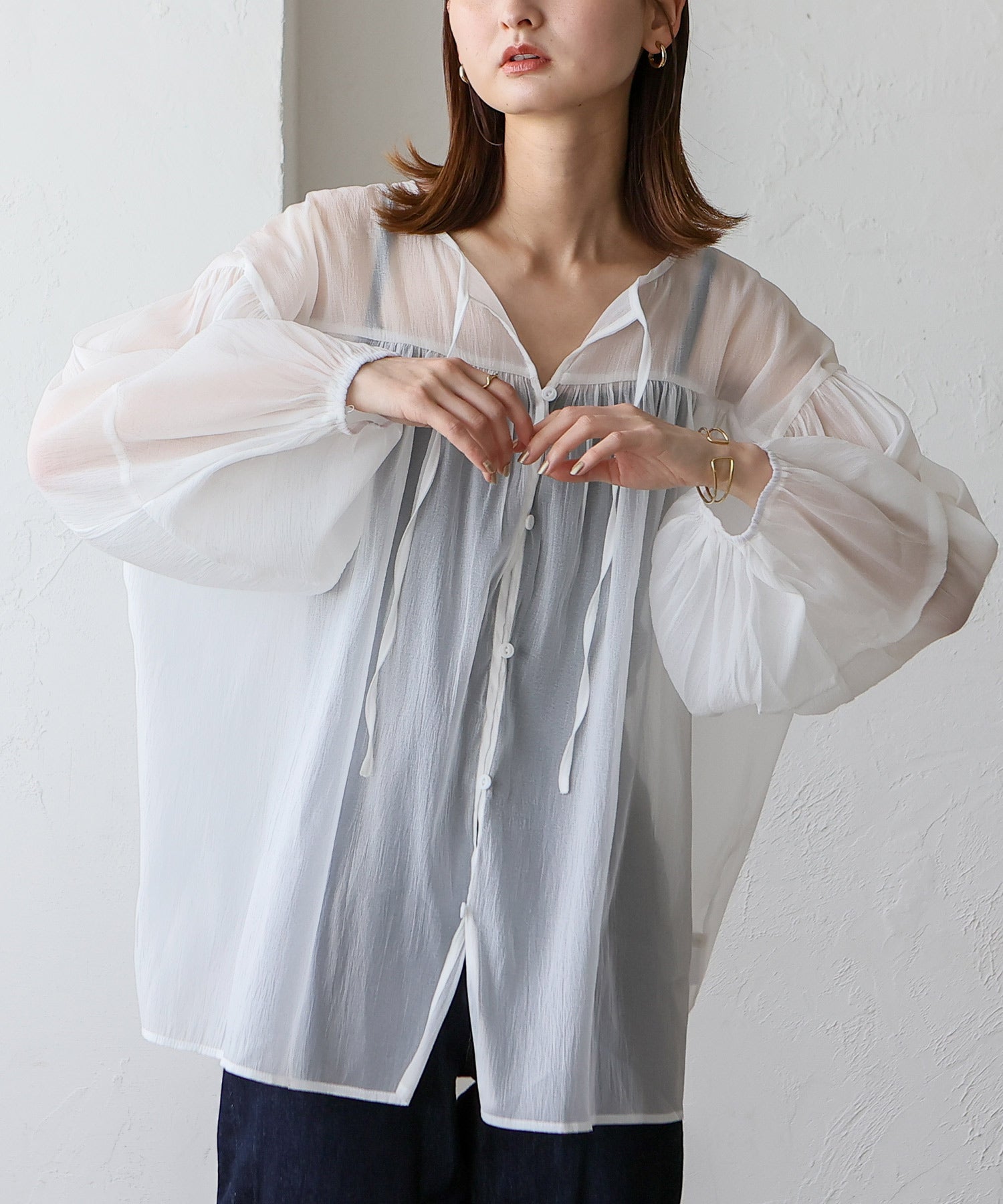 ノールール ノーライン No Rule No Line ボリュームスリーブシアーブラウス （WHITE） WHITE