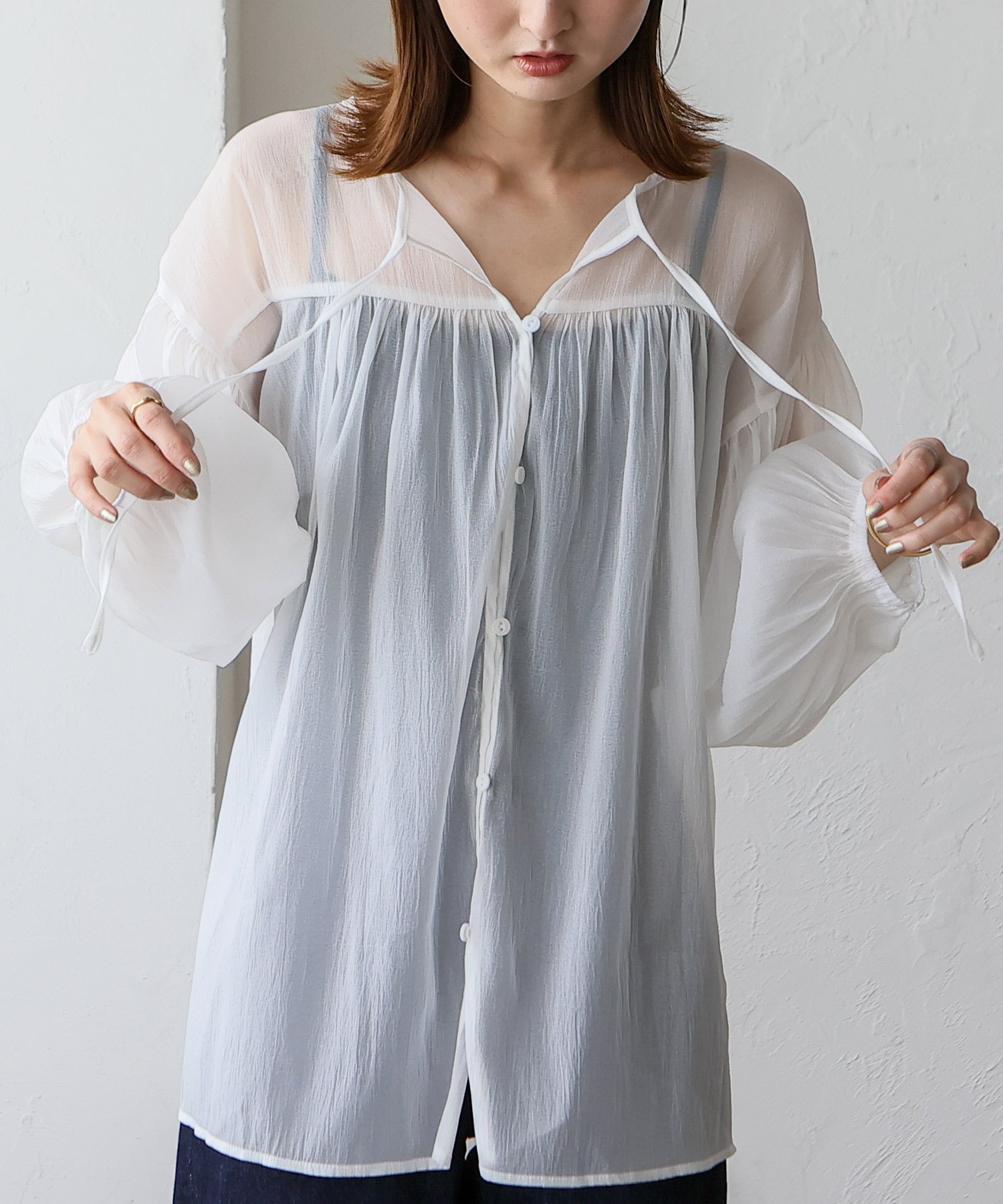 ノールール ノーライン No Rule No Line ボリュームスリーブシアーブラウス （WHITE） WHITE