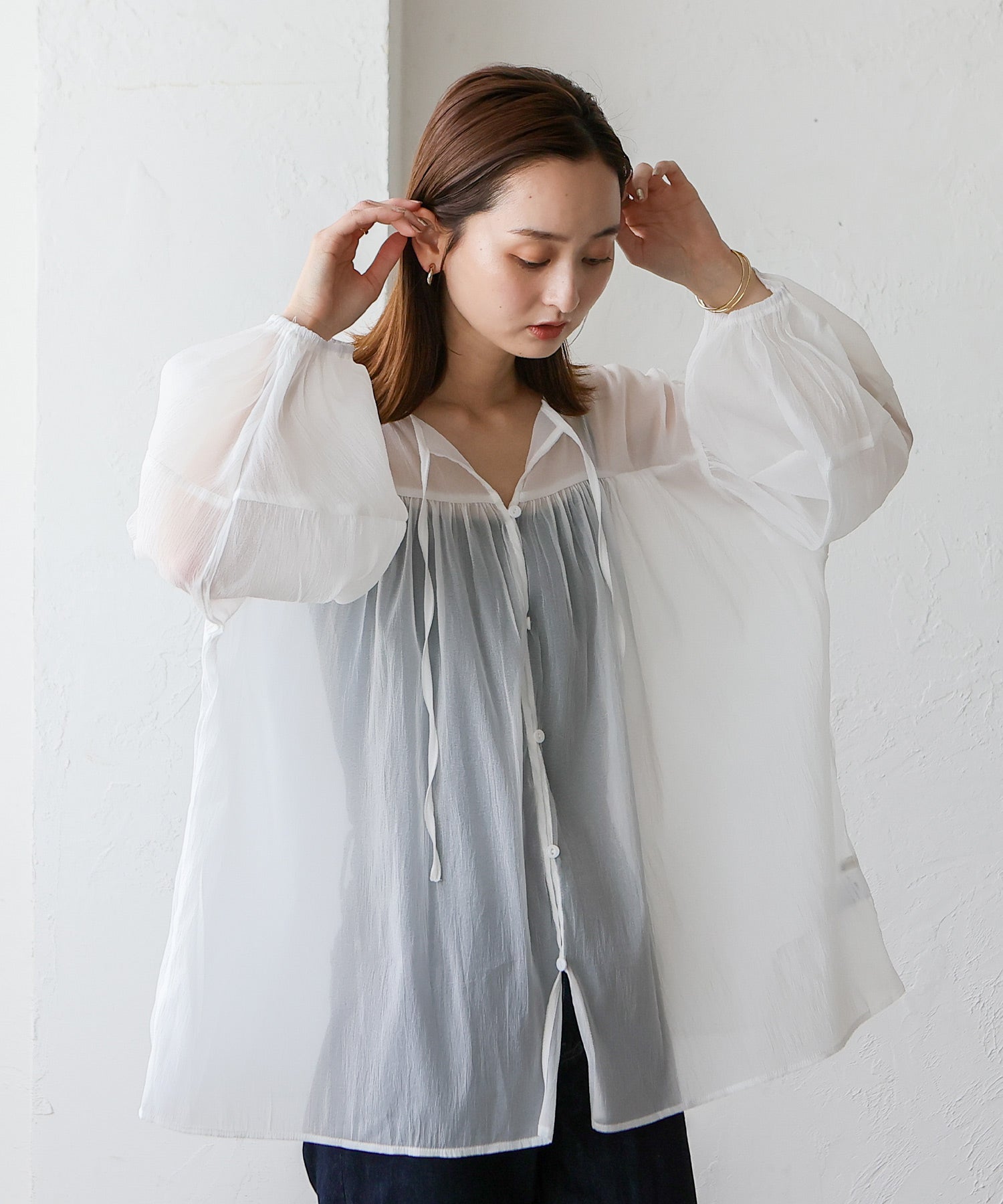 ノールール ノーライン No Rule No Line ボリュームスリーブシアーブラウス （WHITE） WHITE