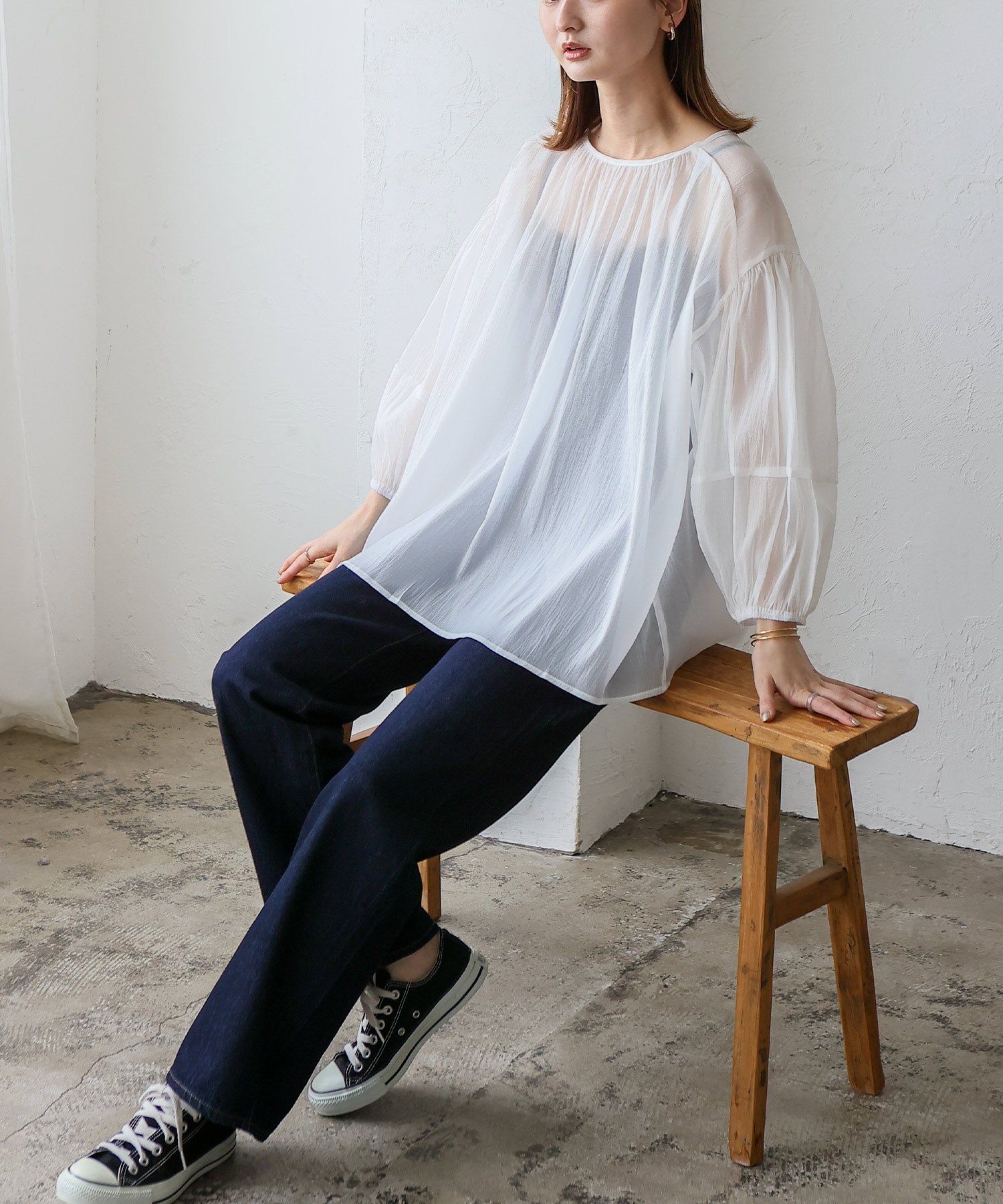 ノールール ノーライン No Rule No Line ボリュームスリーブシアーブラウス （WHITE） WHITE