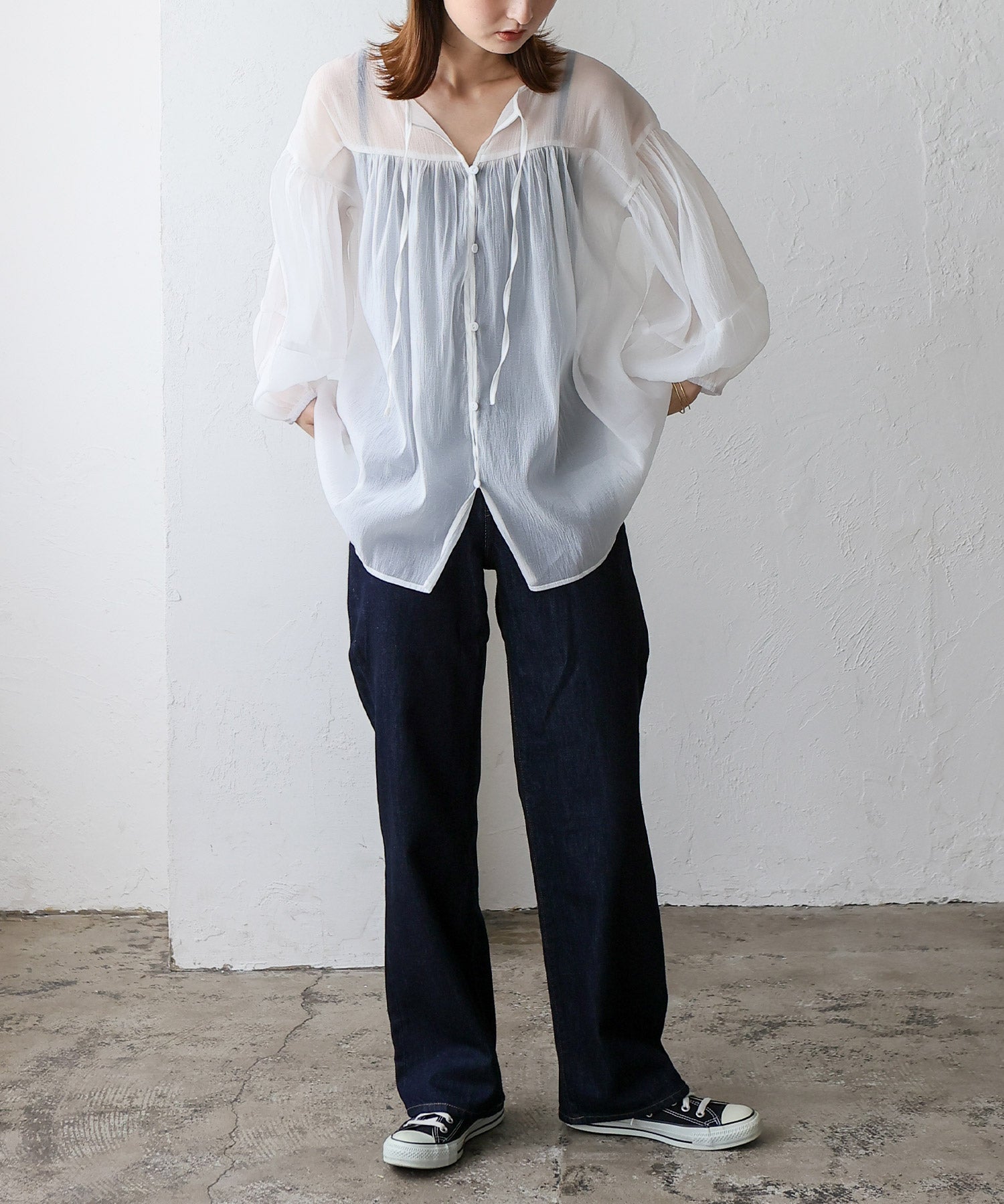 ノールール ノーライン No Rule No Line ボリュームスリーブシアーブラウス （WHITE） WHITE