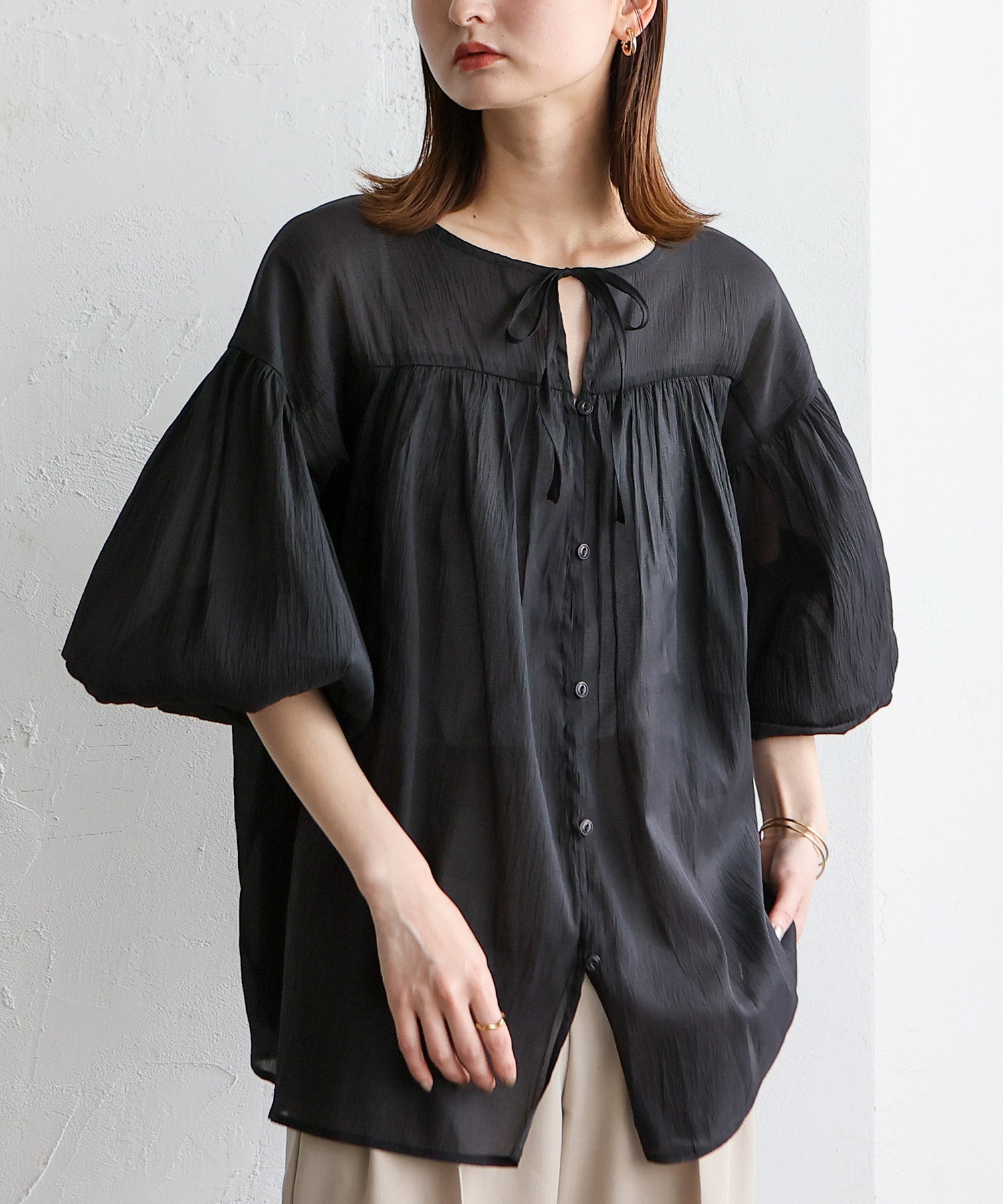 ノールール ノーライン No Rule No Line ボリュームスリーブシアーブラウス （BLACK） BLACK