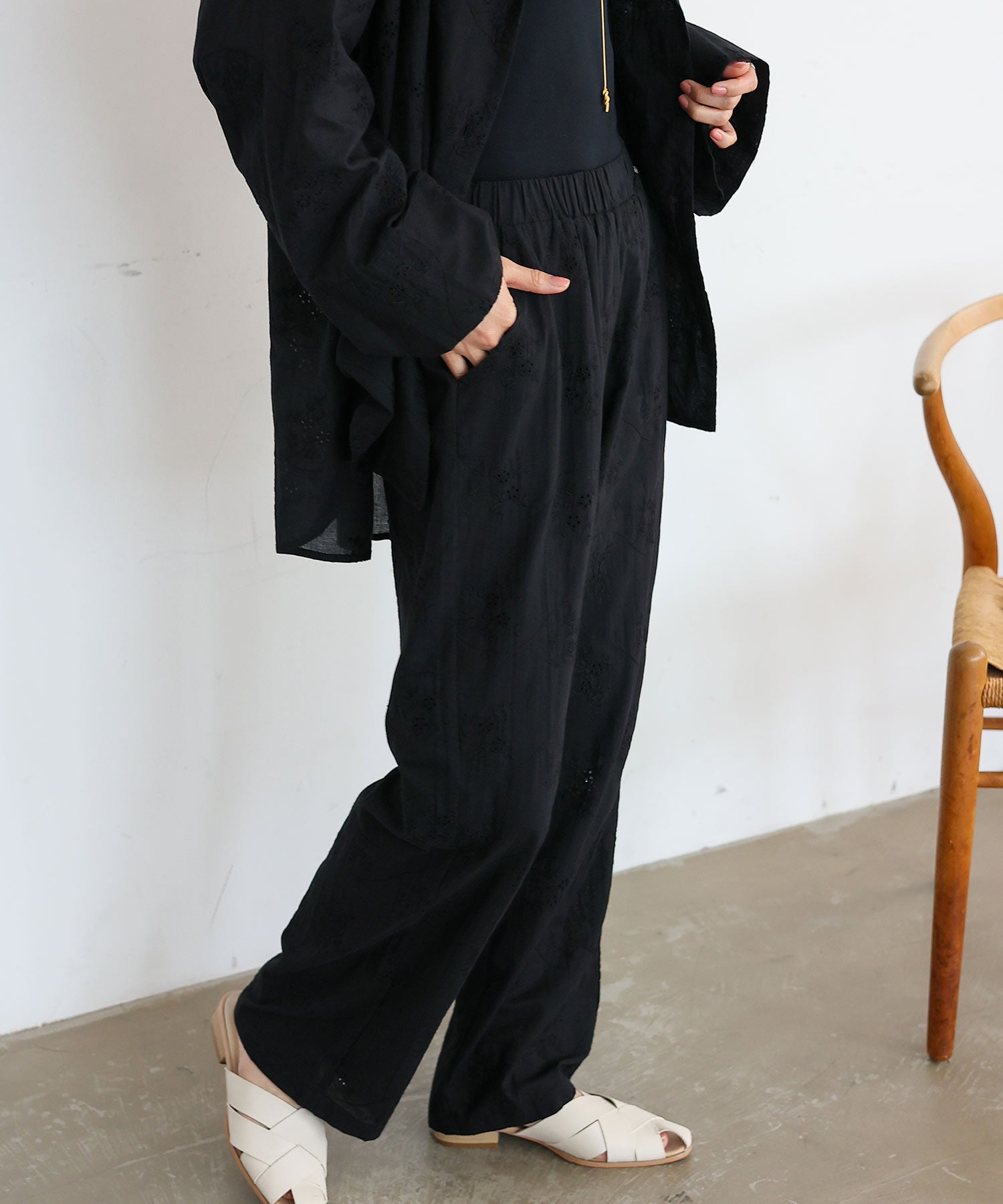 ノールール ノーライン No Rule No Line コットンフラワーエンブロイダリーレースパンツ （BLACK） BLACK