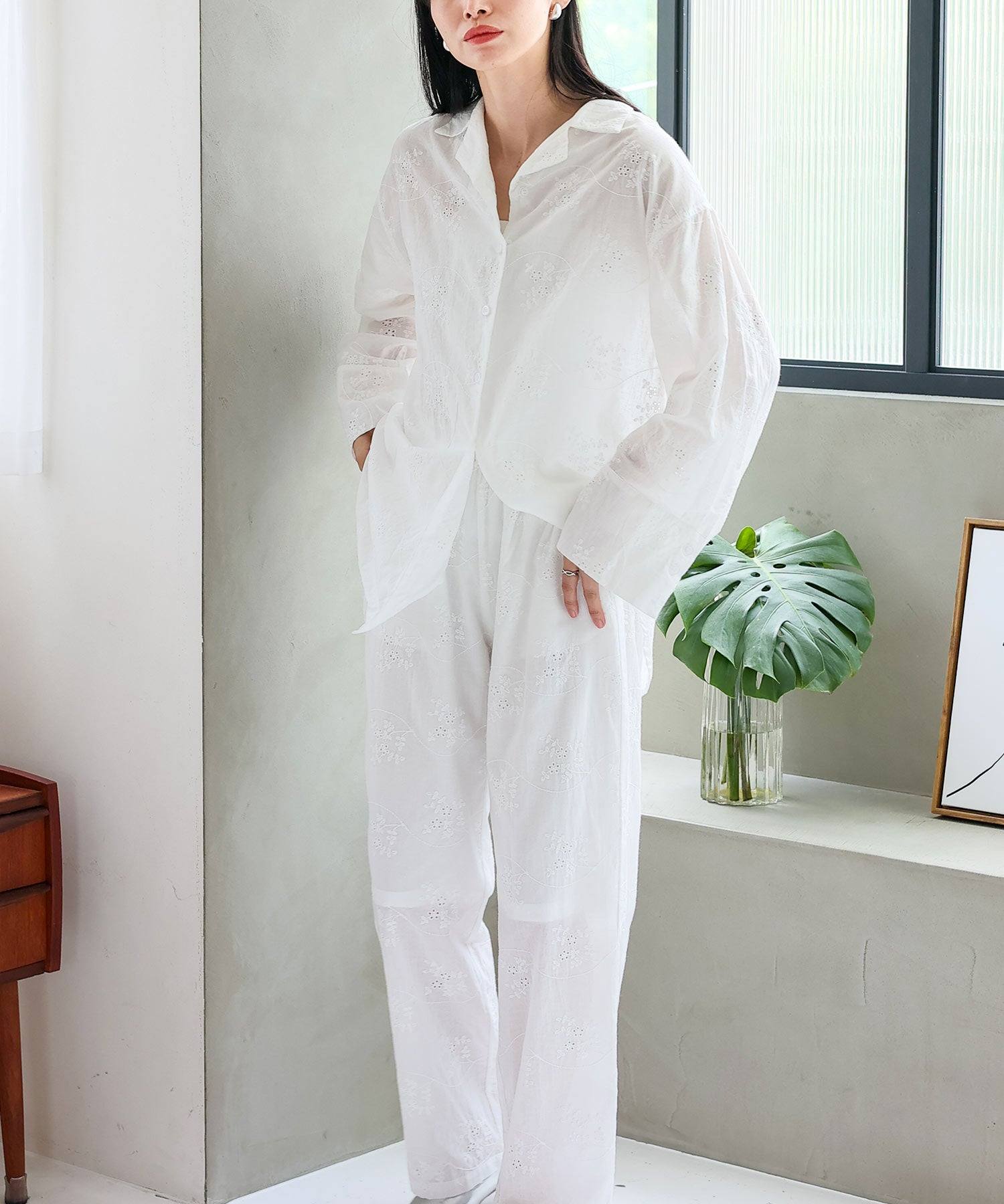 ノールール ノーライン No Rule No Line コットンフラワーエンブロイダリーレースシャツ （WHITE） WHITE