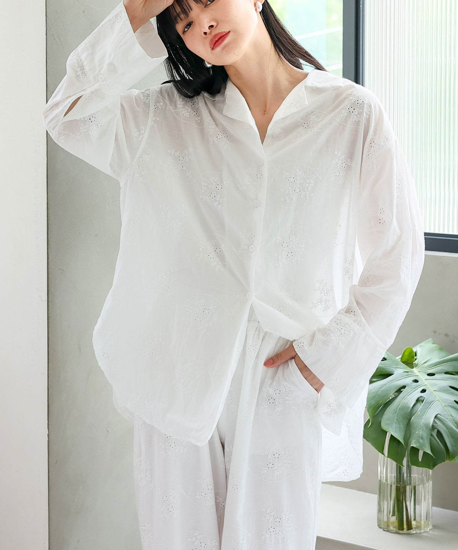 ノールール ノーライン No Rule No Line コットンフラワーエンブロイダリーレースシャツ （WHITE） WHITE