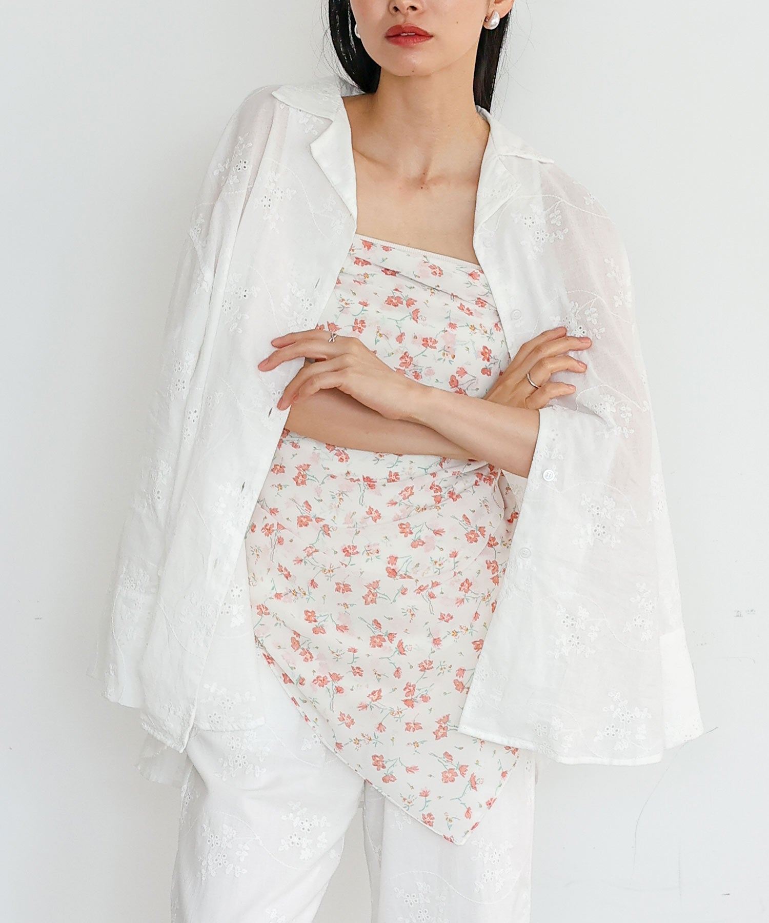 ノールール ノーライン No Rule No Line コットンフラワーエンブロイダリーレースシャツ （WHITE） WHITE