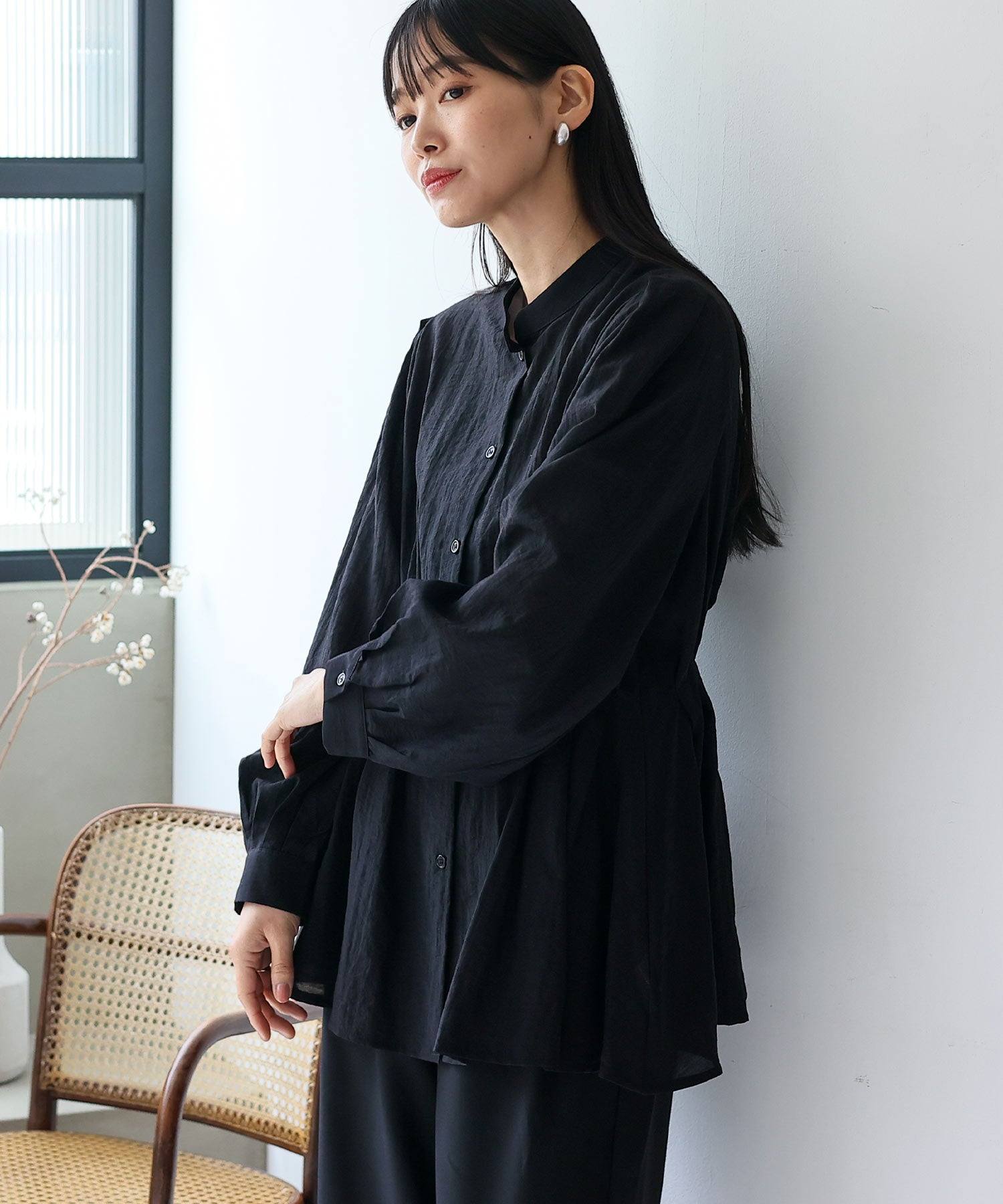 ノールール ノーライン No Rule No Line バンドカラーウエストタックブラウス （BLACK） BLACK