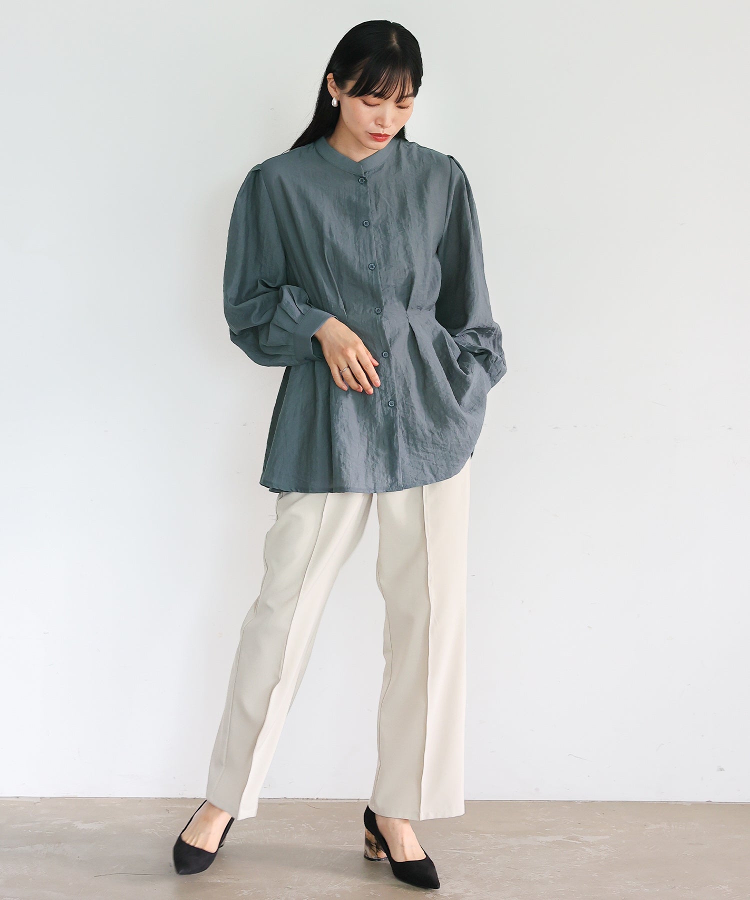 ノールール ノーライン No Rule No Line バンドカラーウエストタックブラウス （BLACK） BLACK