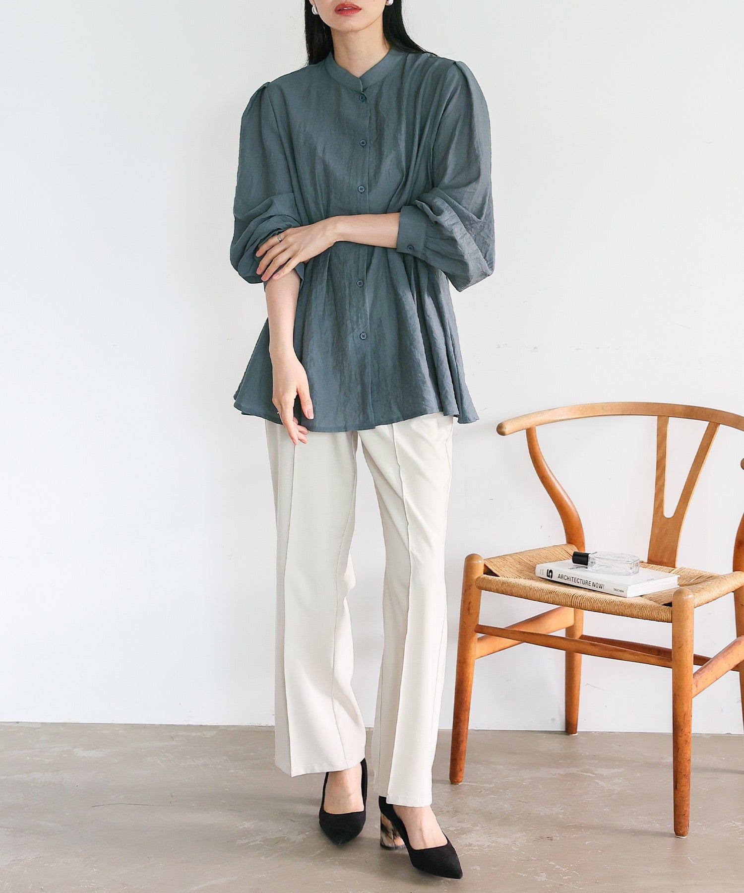 ノールール ノーライン No Rule No Line バンドカラーウエストタックブラウス （BLACK） BLACK