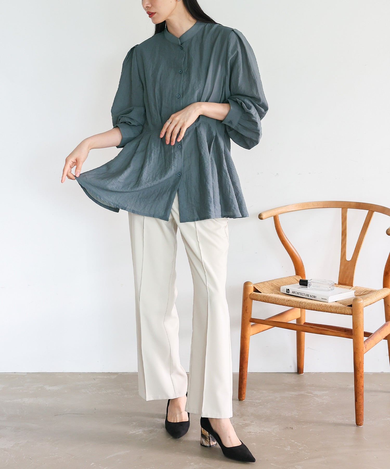 ノールール ノーライン No Rule No Line バンドカラーウエストタックブラウス （BLACK） BLACK