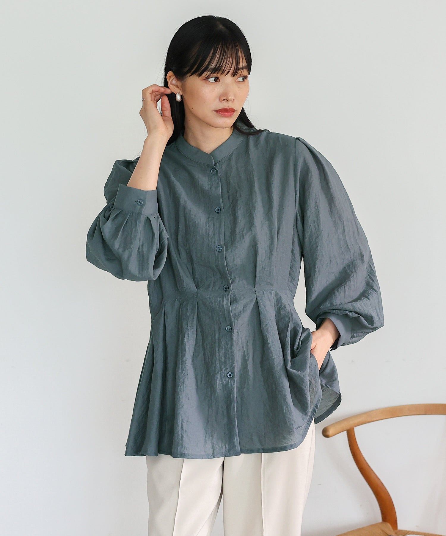 ノールール ノーライン No Rule No Line バンドカラーウエストタックブラウス （BLACK） BLACK