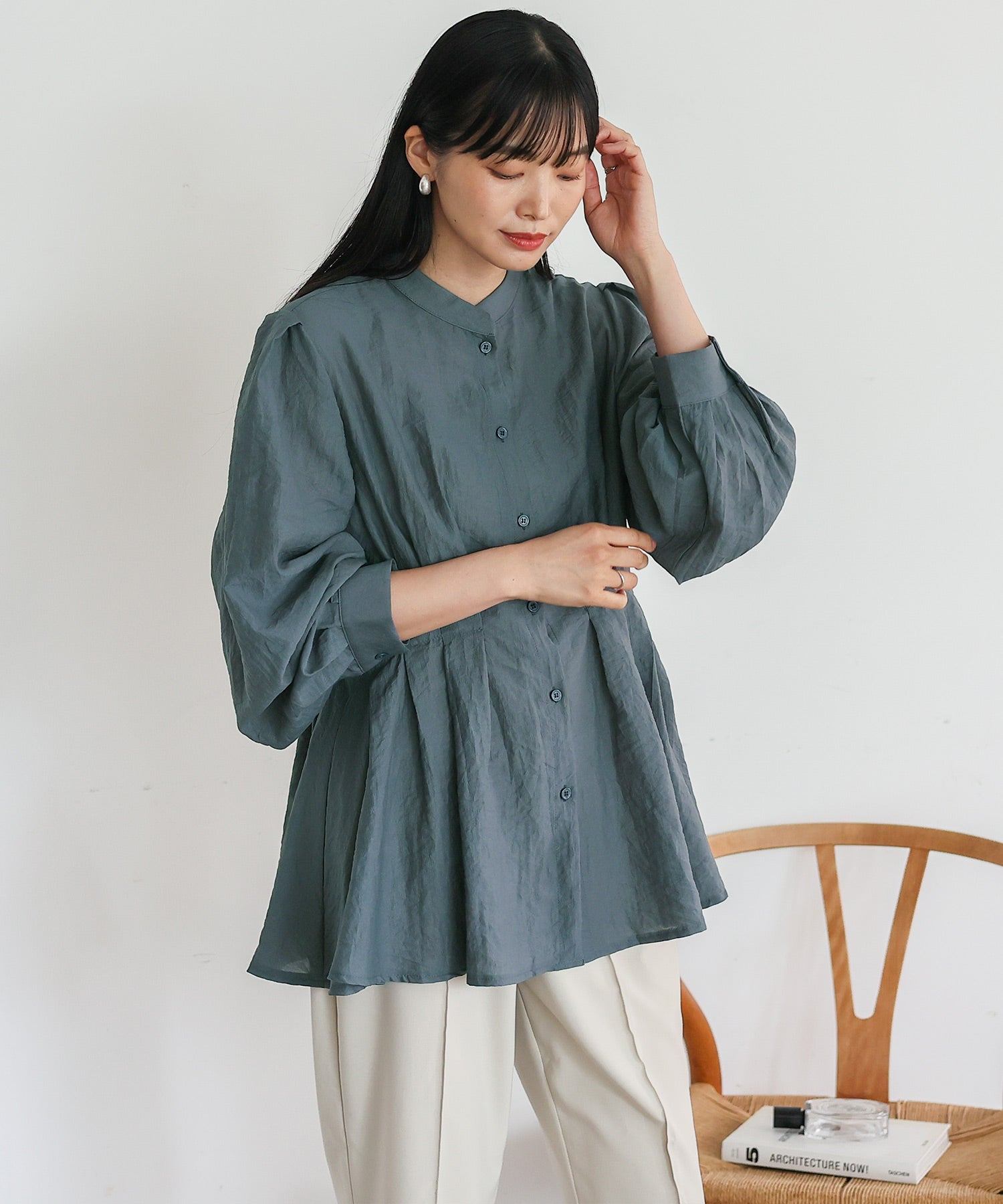 ノールール ノーライン No Rule No Line バンドカラーウエストタックブラウス （BLACK） BLACK