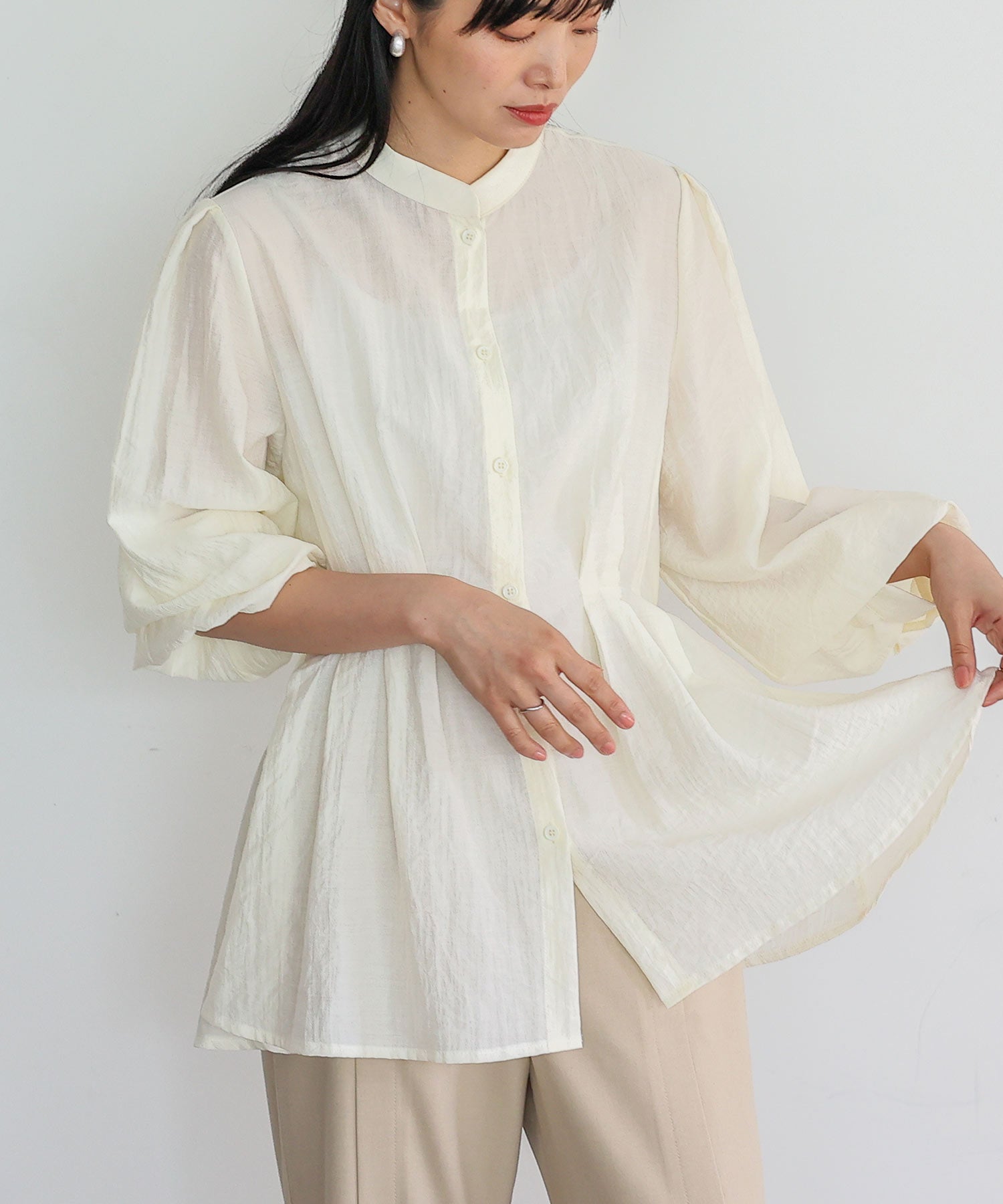 ノールール ノーライン No Rule No Line バンドカラーウエストタックブラウス （BLACK） BLACK