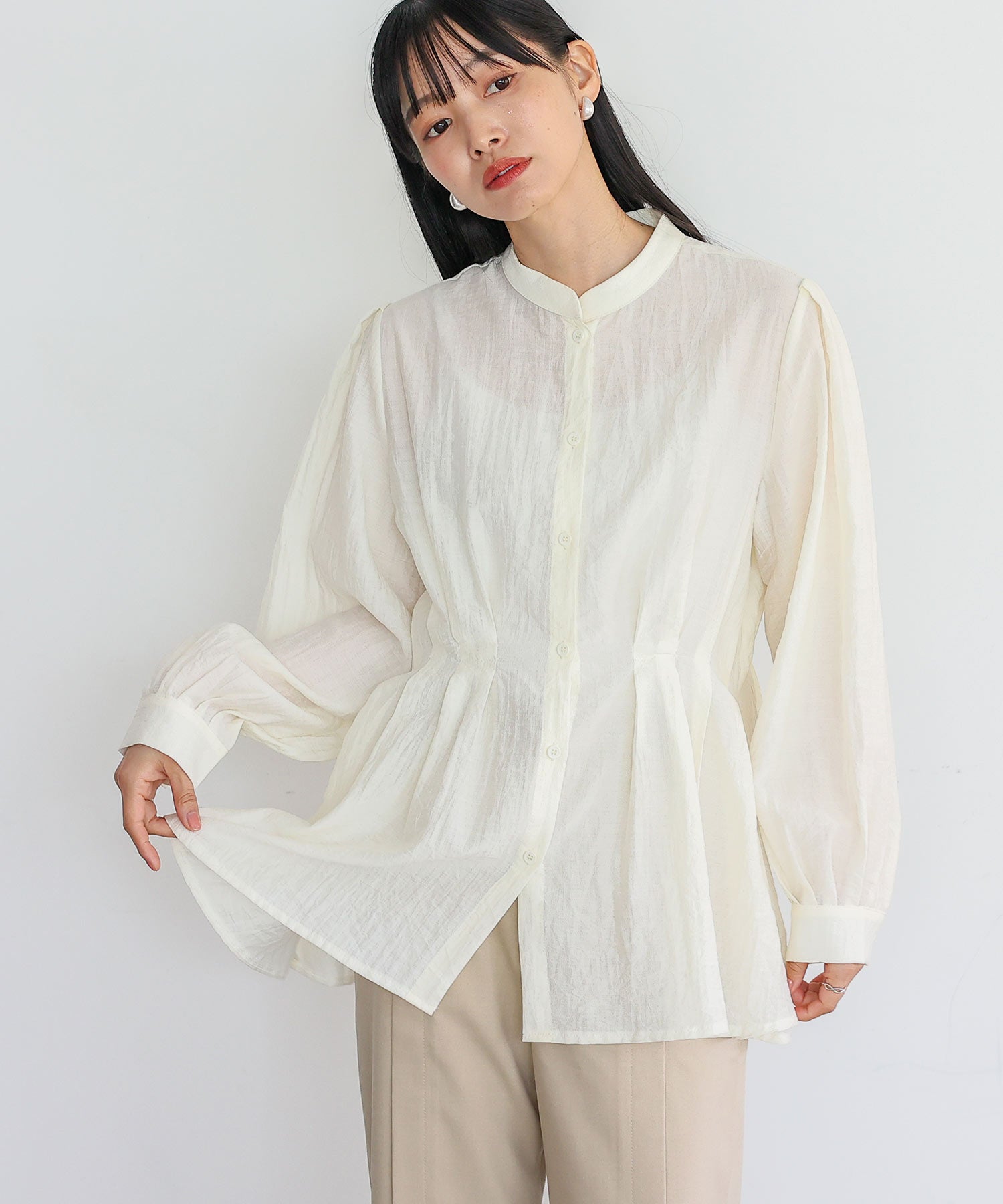 ノールール ノーライン No Rule No Line バンドカラーウエストタックブラウス （BLACK） BLACK