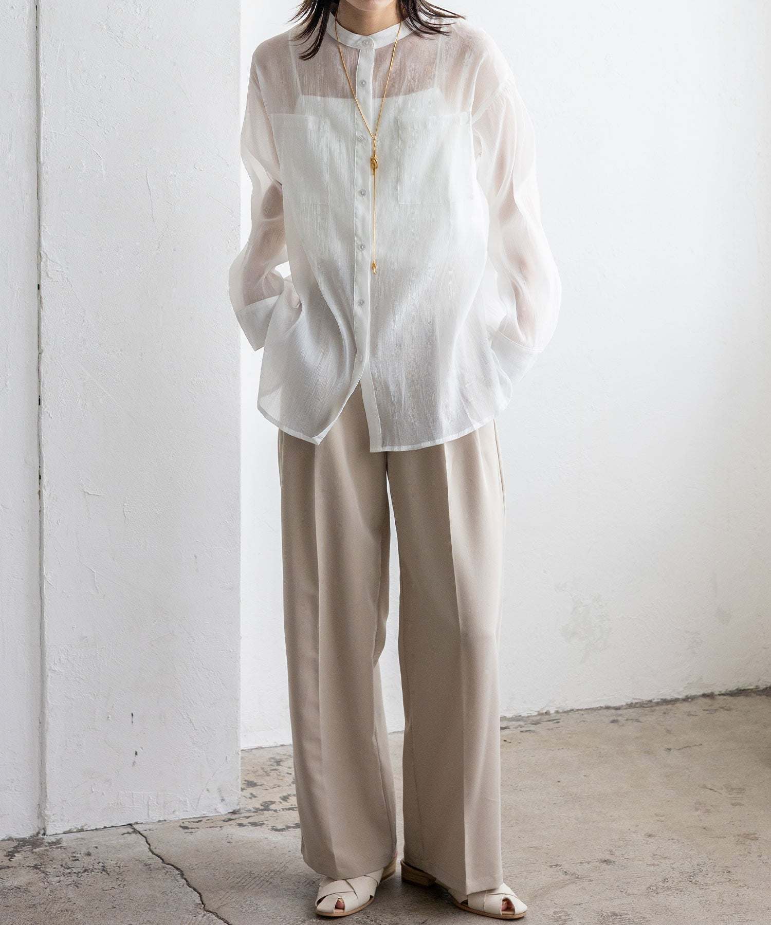 ノールール ノーライン No Rule No Line シアーバンドカラーシャツ （WHITE） WHITE